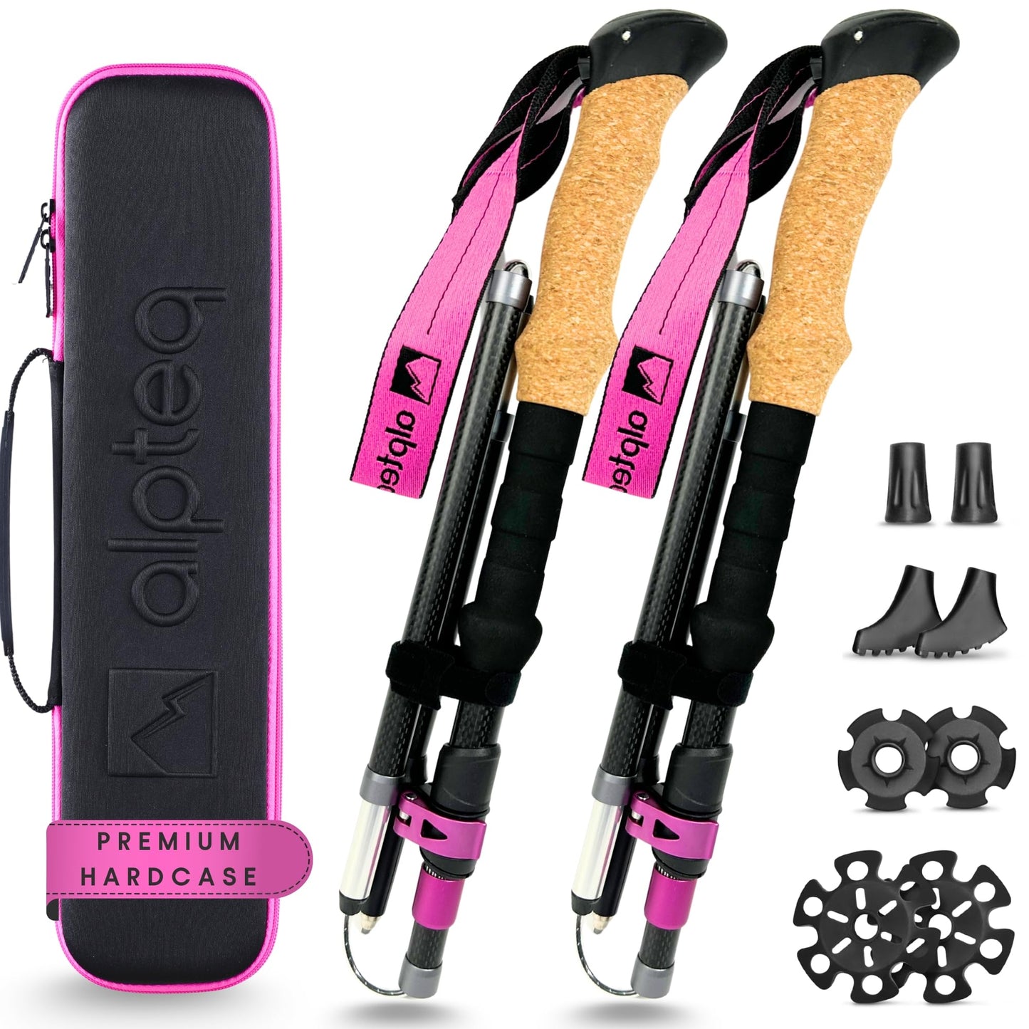 Faltbare Trekkingstöcke, Carbon 100-120 cm | Hot Pink