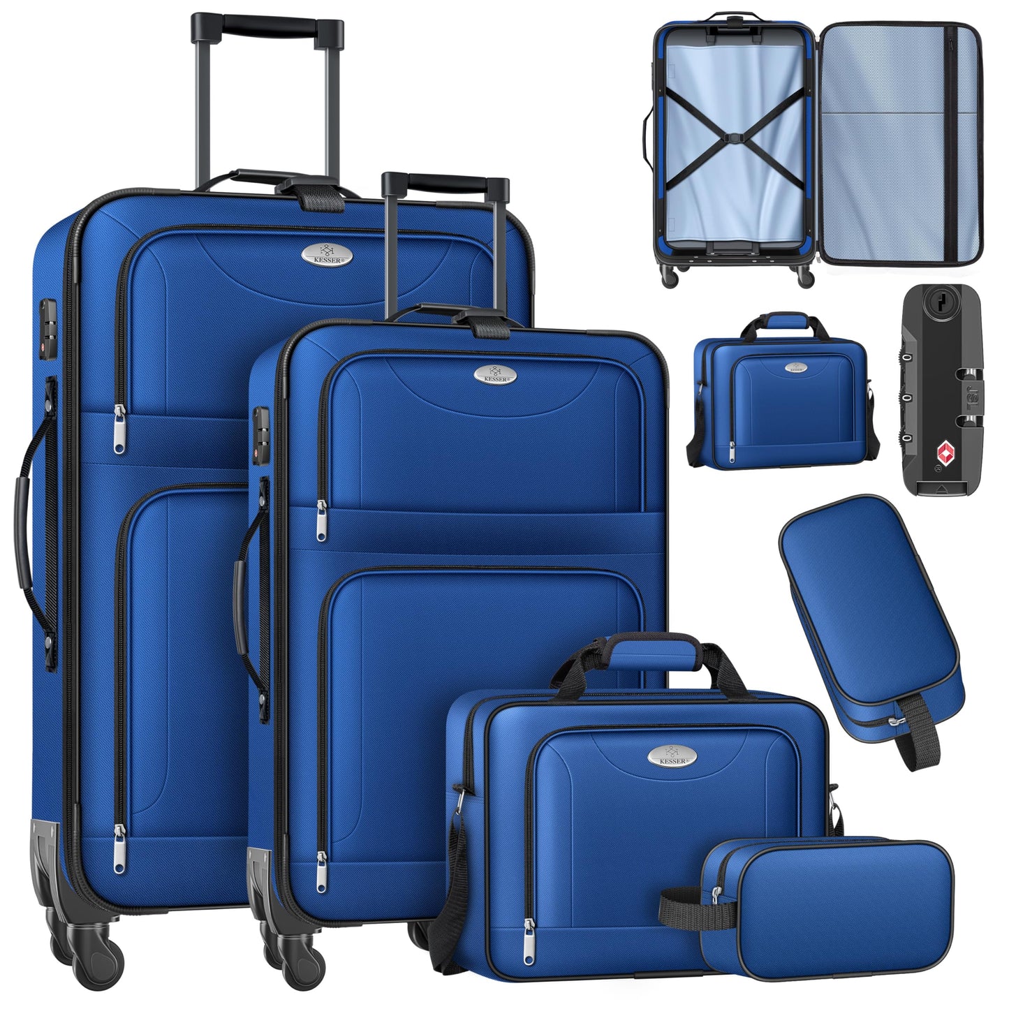 Reisekoffer Set mit TSA-Schloss und 360° Rollen (4-tlg), Blau