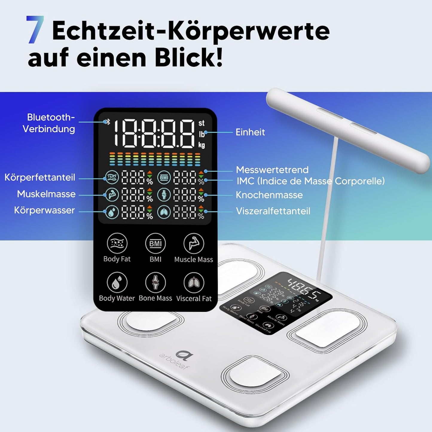 Körperanalysewaage mit Handsensoren & App-Unterstützung, Weiss 8