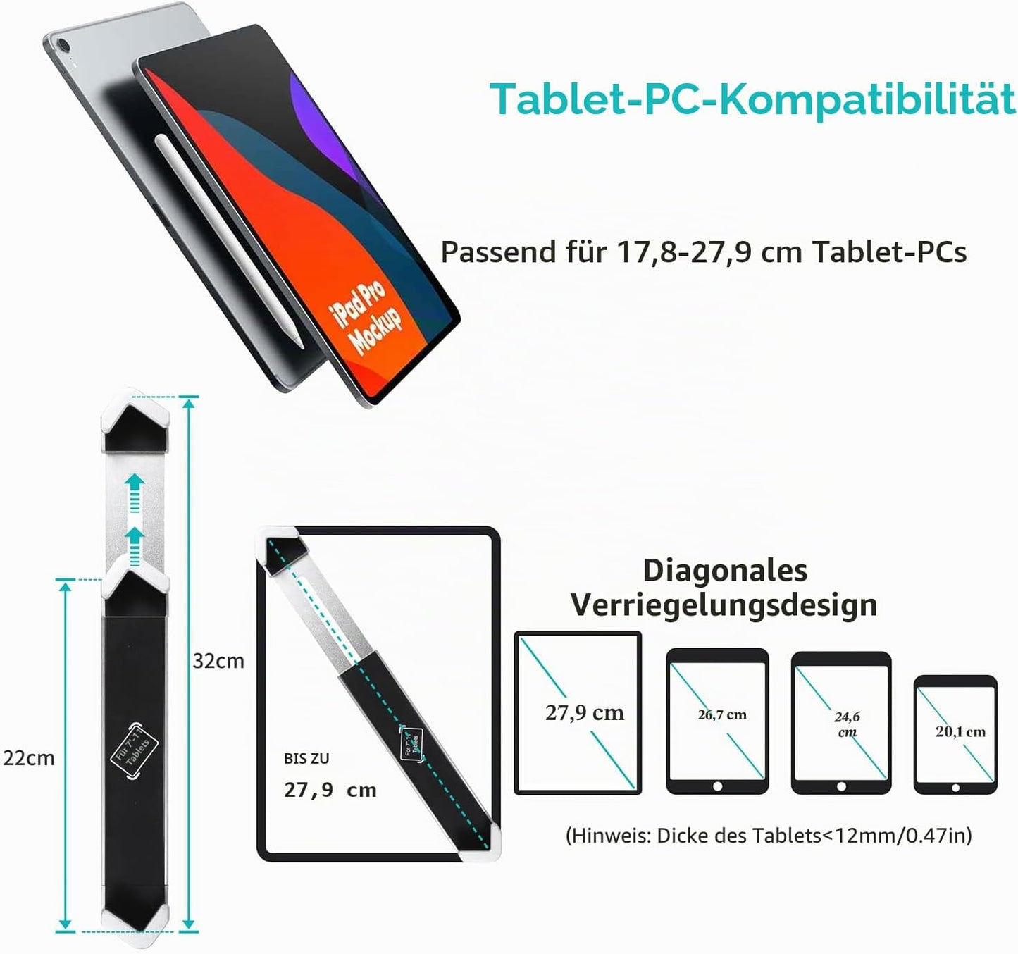 Tablet-Halterung mit Schloss, Silber