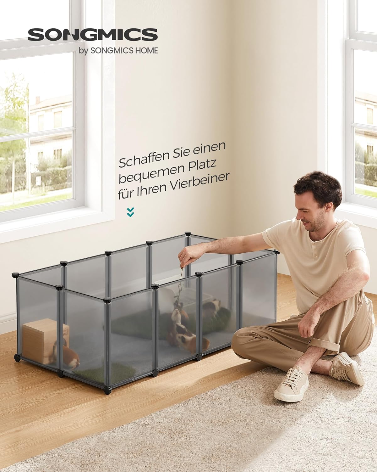 Freigehege Laufstall für Kleintiere, 125 x 63 x 42 cm, S (125 x 63 x 42 cm), Grau