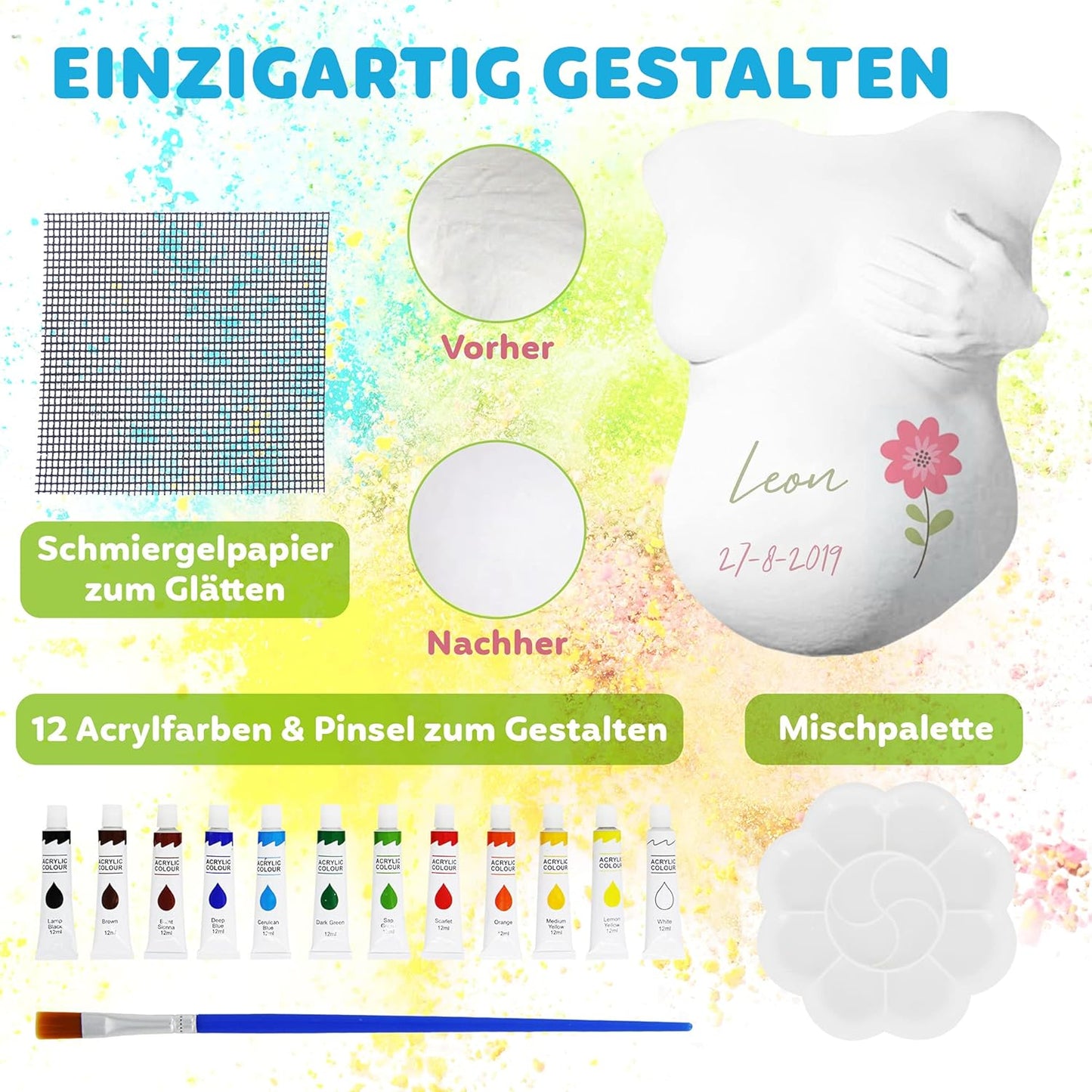 Babybauch Gipsabdruck Komplettset mit Farben