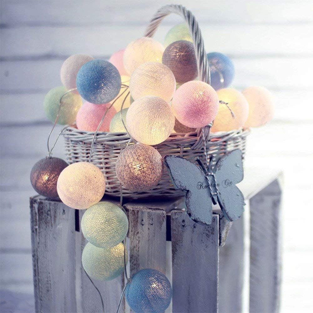 Lichterkette Lampions 20 LED mit Cotton Balls, Batterie Mehrfarbig