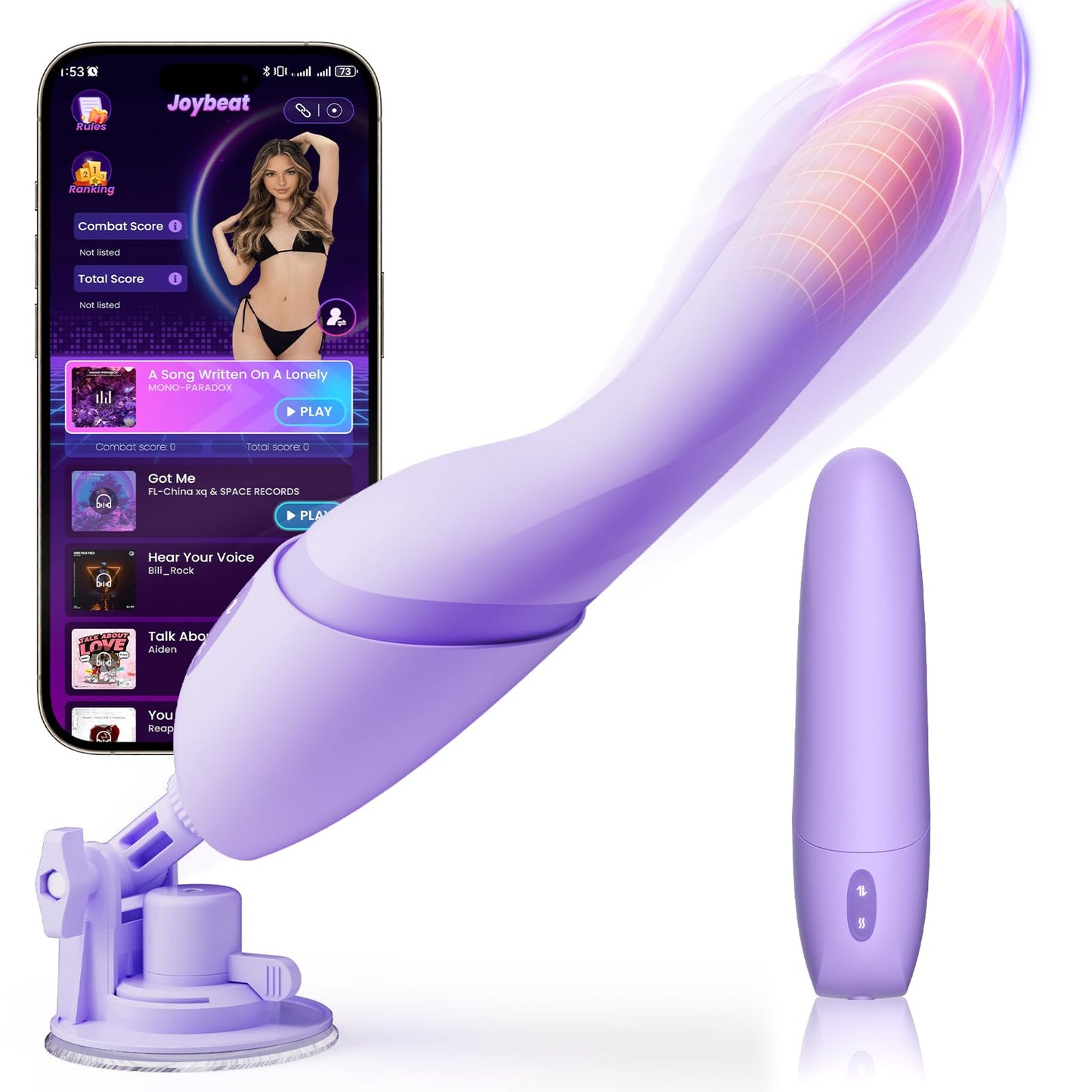 Dildo mit Stoss- und Vibrationsfunktion, Helllila
