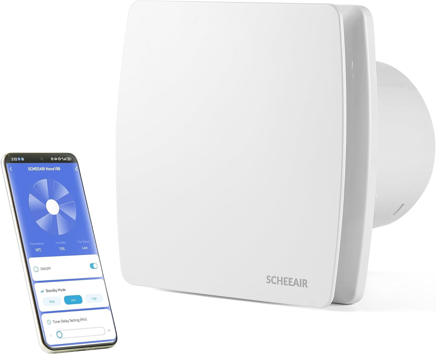 Nova100 Smart WiFi Badlüfter mit Feuchtigkeitssensor, Weiß