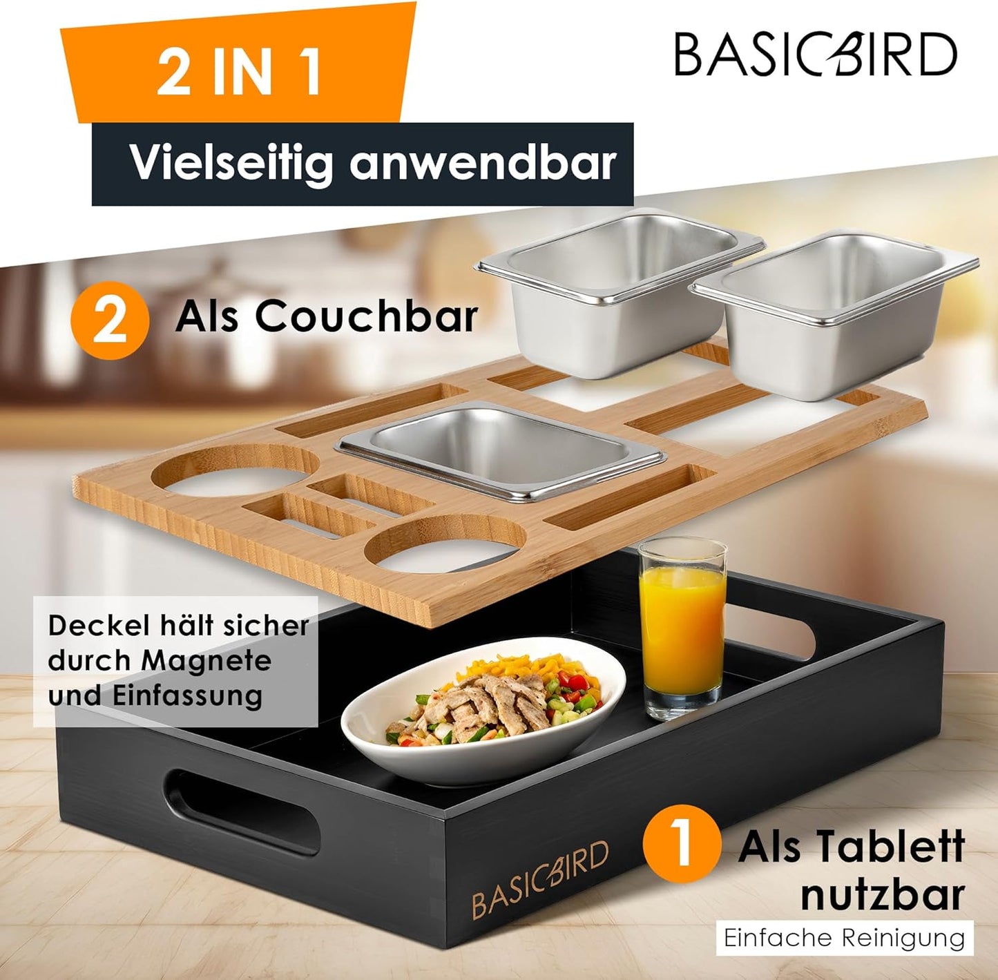 Couchbar mit Snackschalen und Getränkehalter, Black Body
