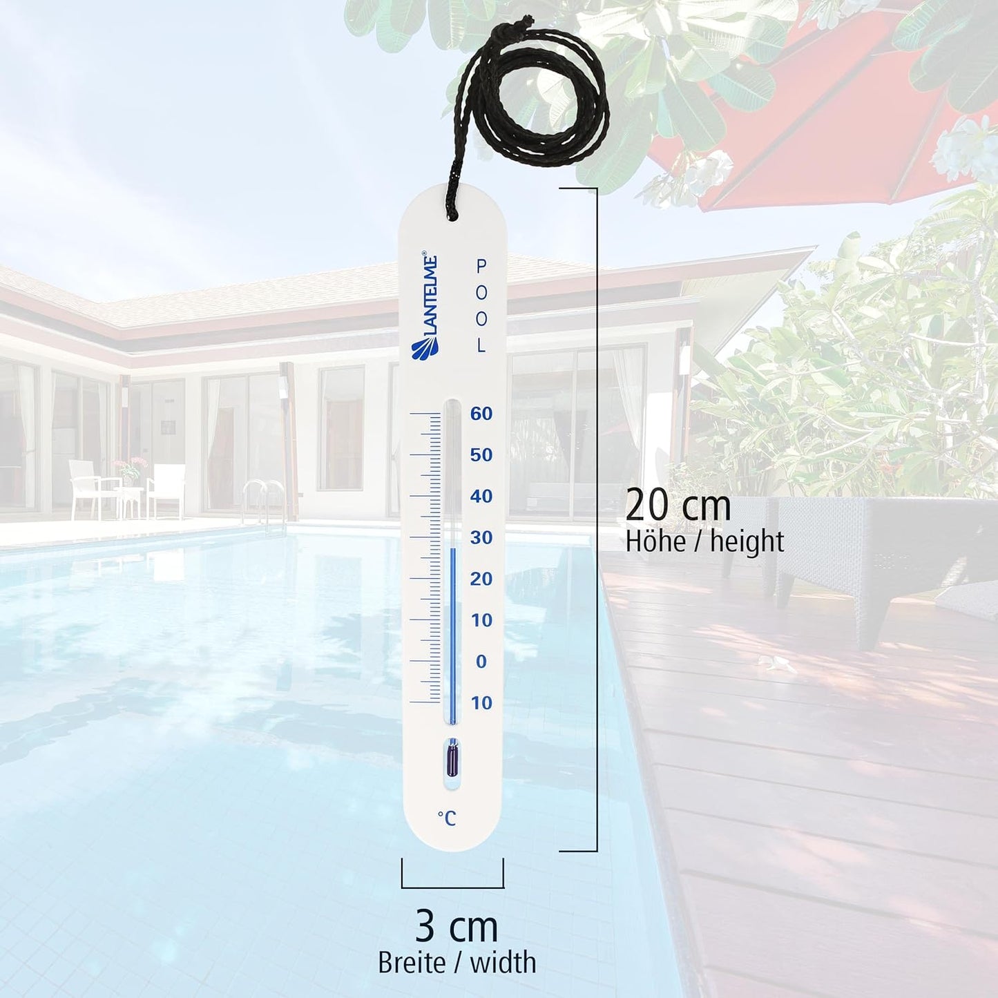 Sinkendes Poolthermometer mit Schnur, Weiss