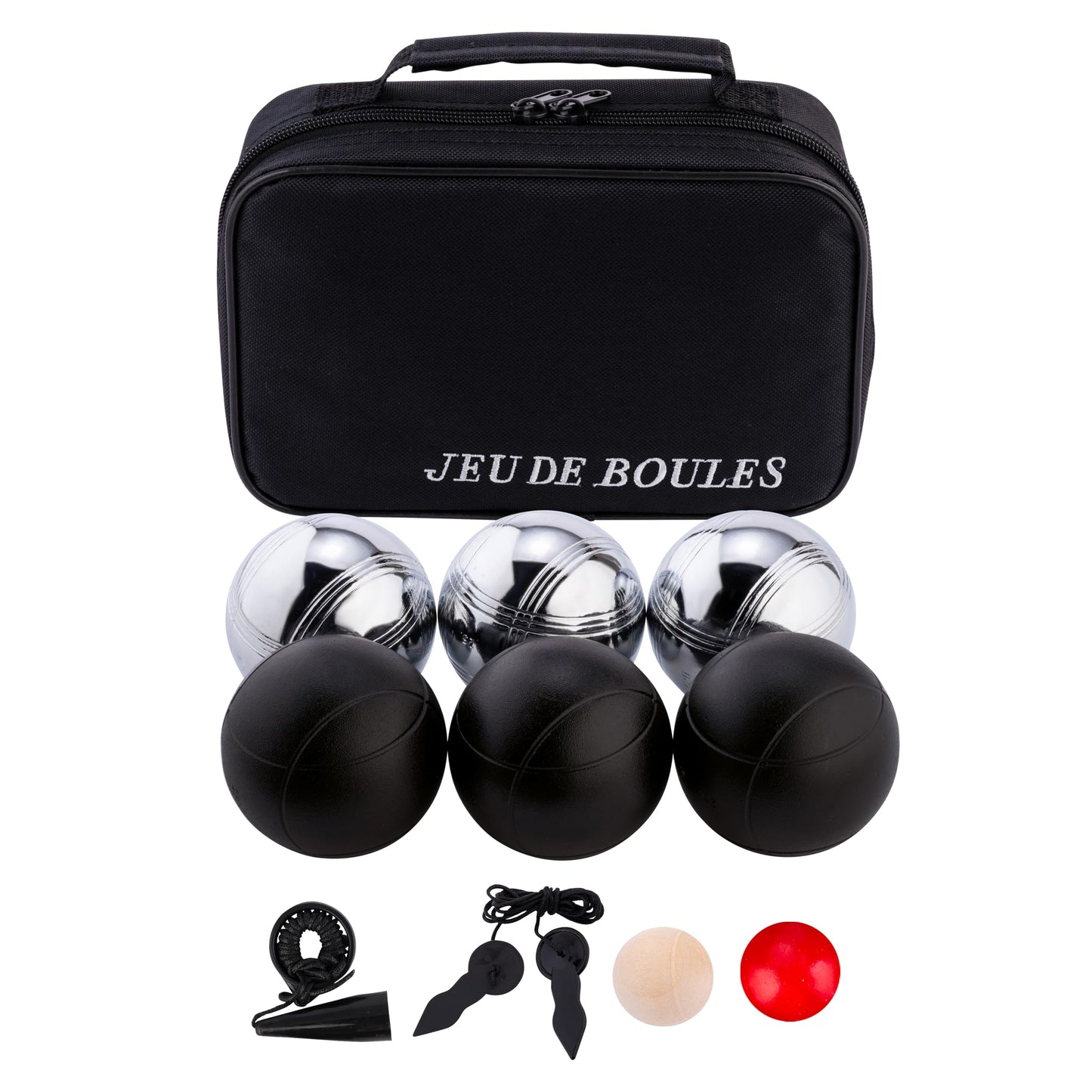 6 Boulekugeln im Beutel, Boule Set in klassischem Stil