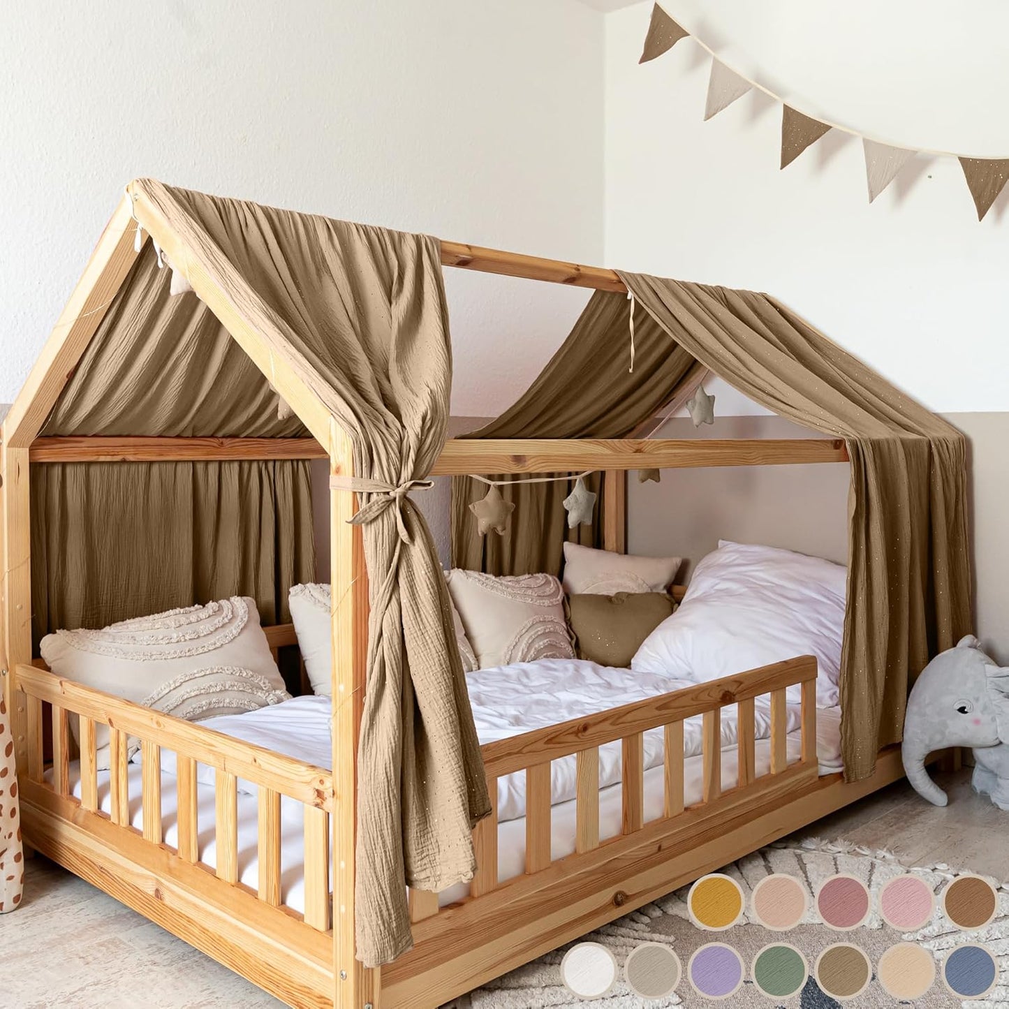 Betthimmel aus Musselin, Dunkelbeige 2er Set 67 x 320cm