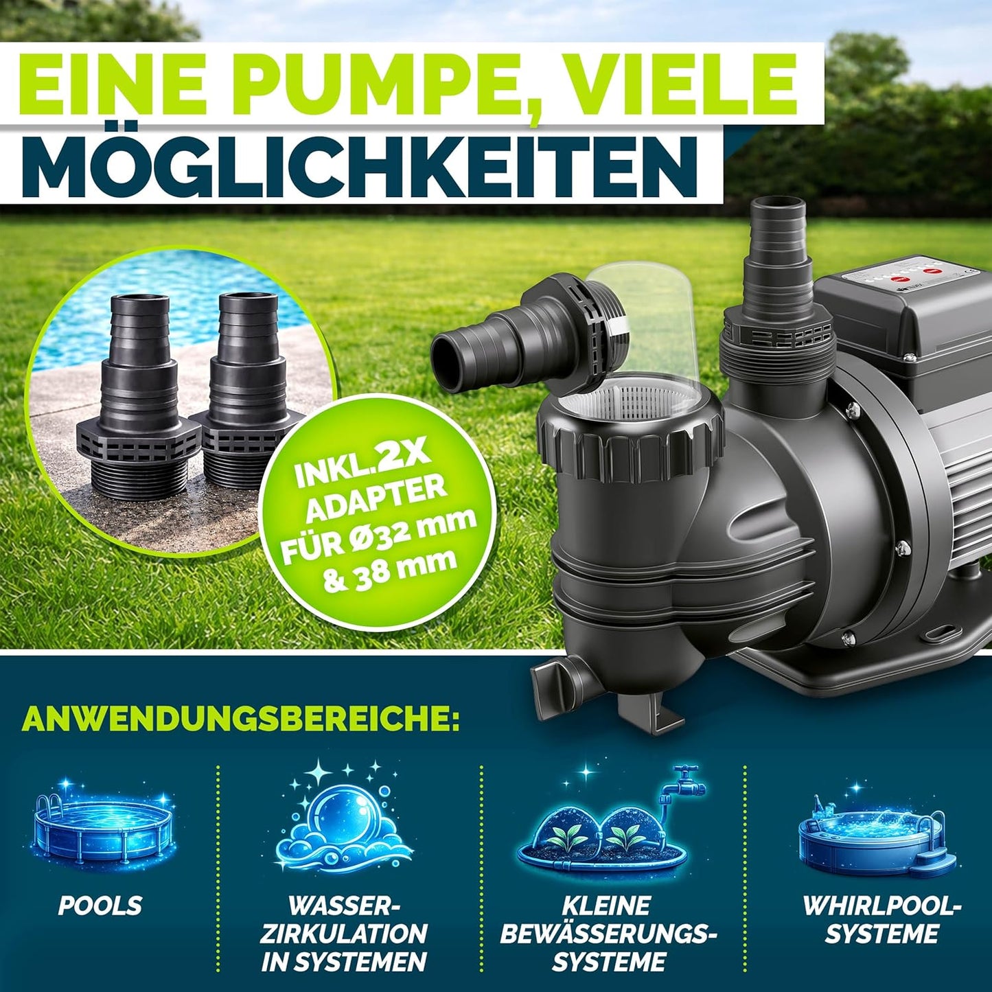 Selbstansaugende Poolpumpe mit Timer, Mit Timer 7.000 L/h - bis 22 m³ Pools