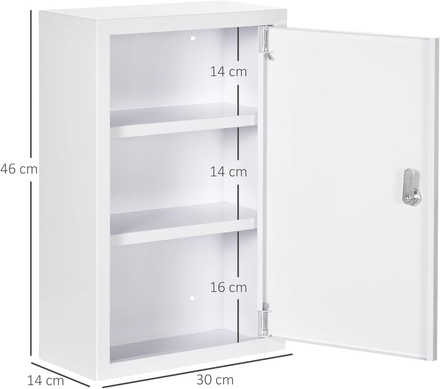 Medikamentenschrank mit 3 Fächern, 30L x 14B x 46H cm