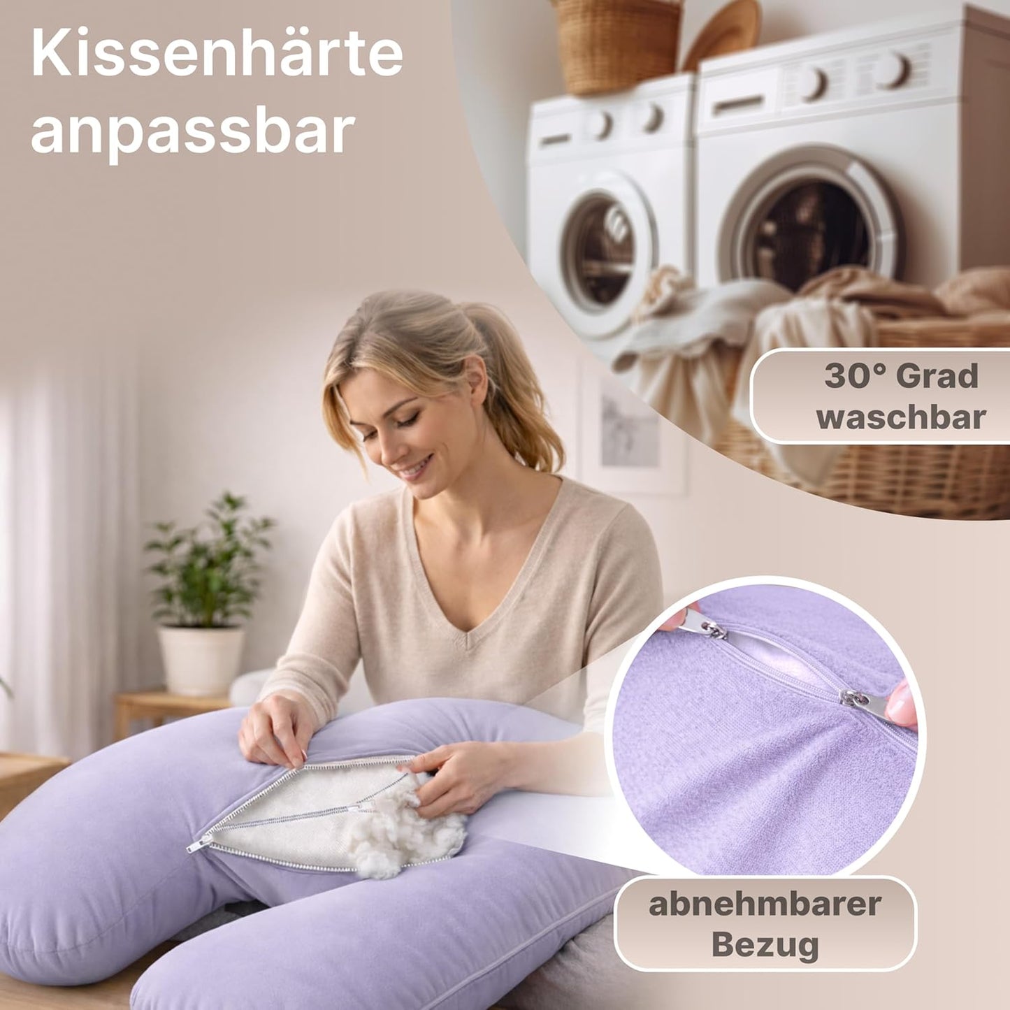 Seitenschläferkissen mit Bezug, Lila