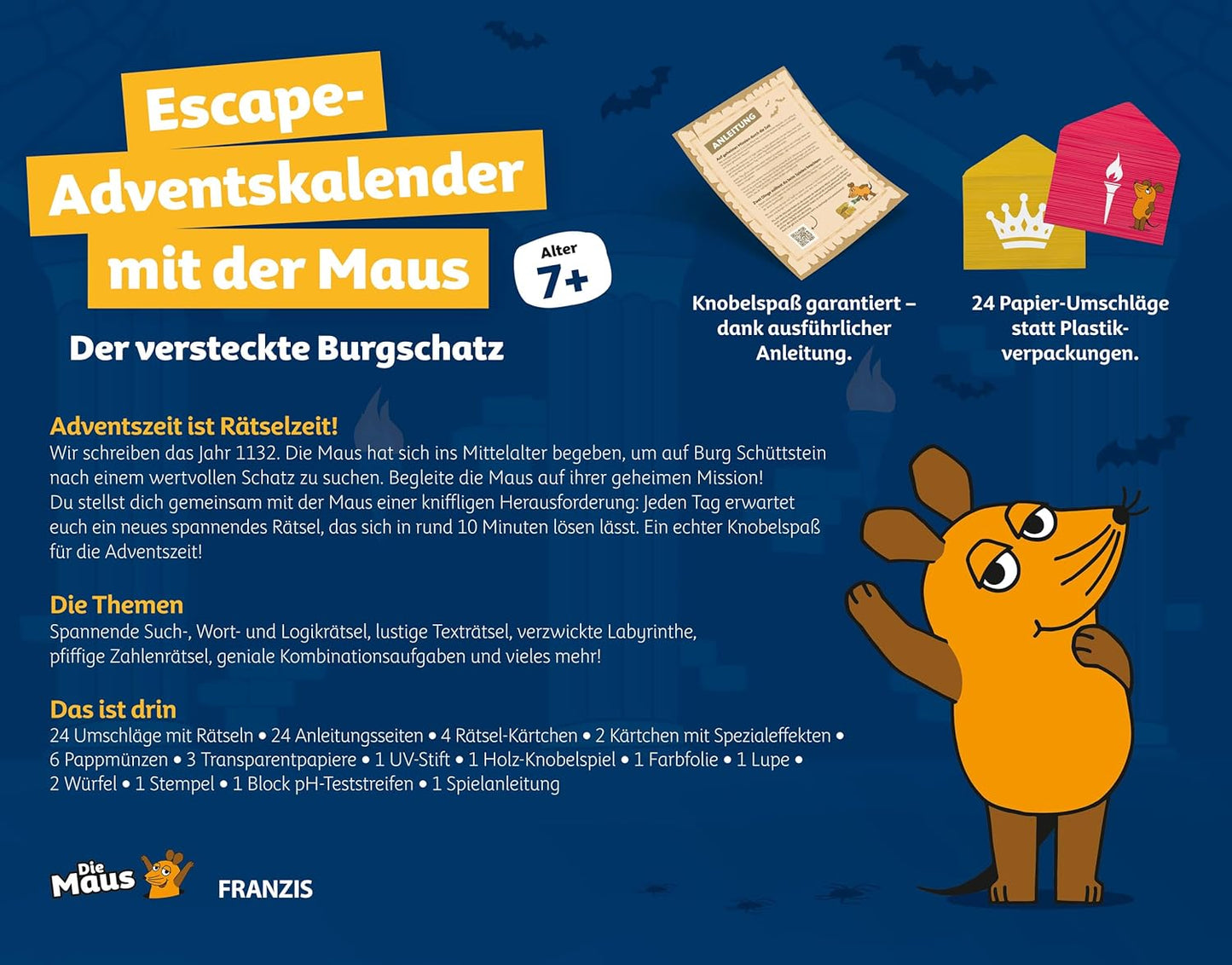Escape Adventskalender mit der Maus: Der versteckte Burgschatz mit UV-Stift, UV-Stift