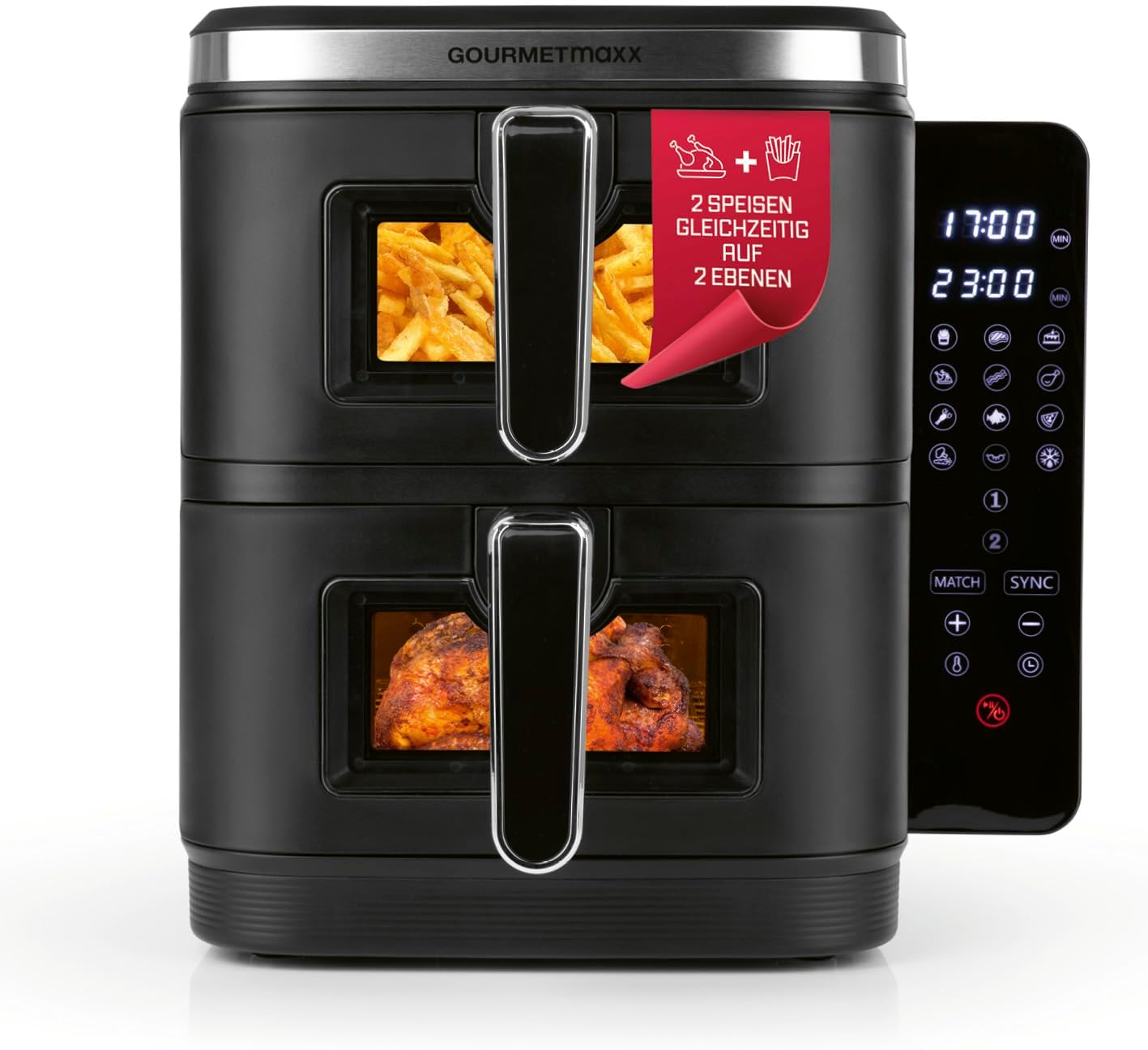 FryUp Heissluftfritteuse mit Doppelkammer, 10 Liter (2x 5L)