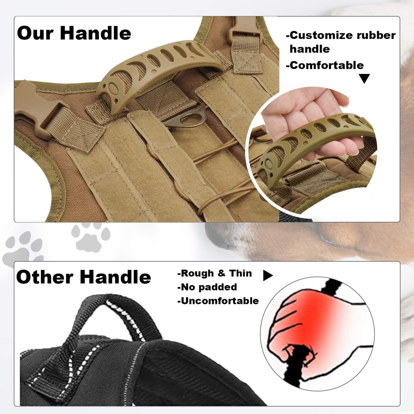 Taktisches Hundetrainingsgeschirr, verstellbar, Gummigriff, Large (Pack of 1),Khaki