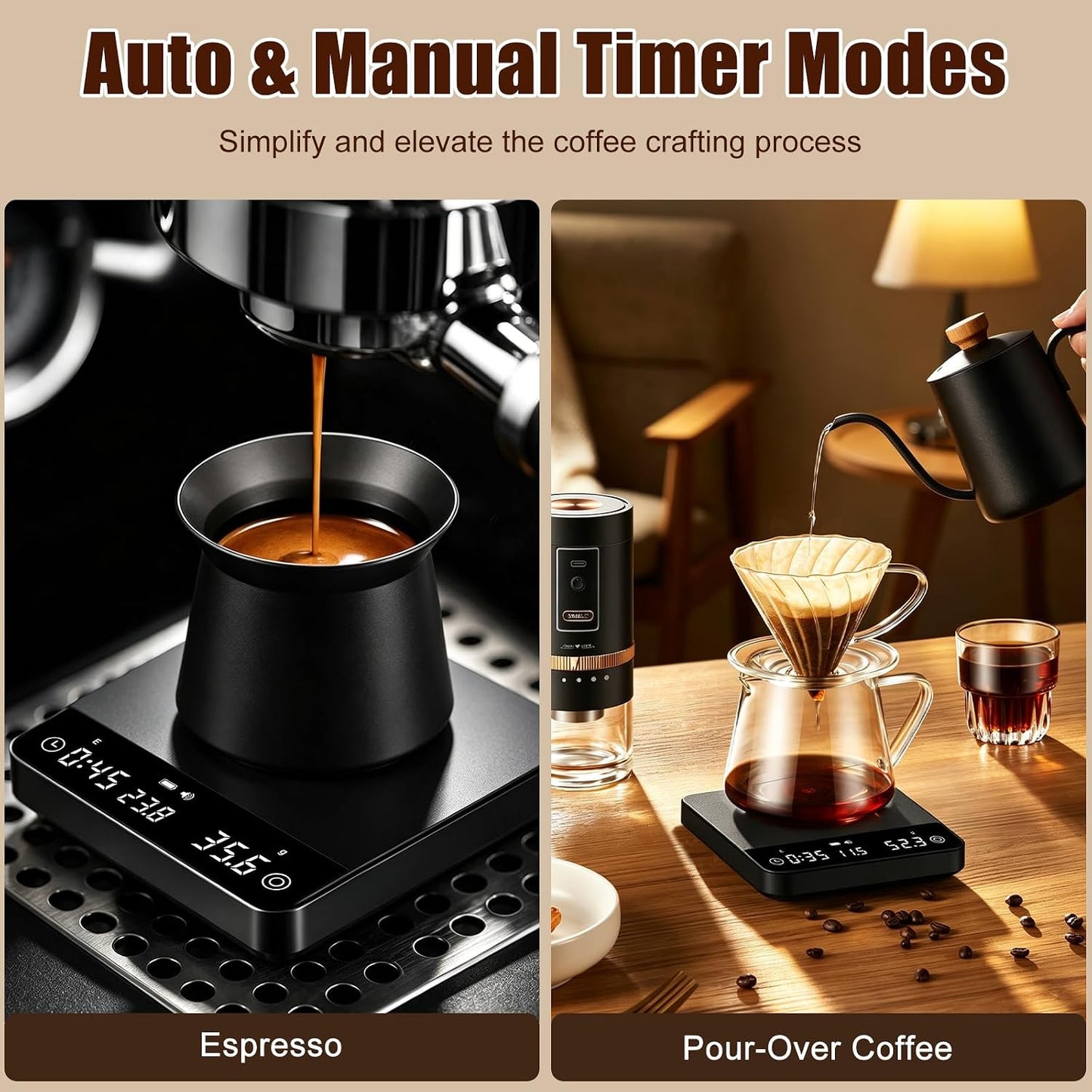 Mini-Kaffeewaage mit Timer und 4 Brühmodi