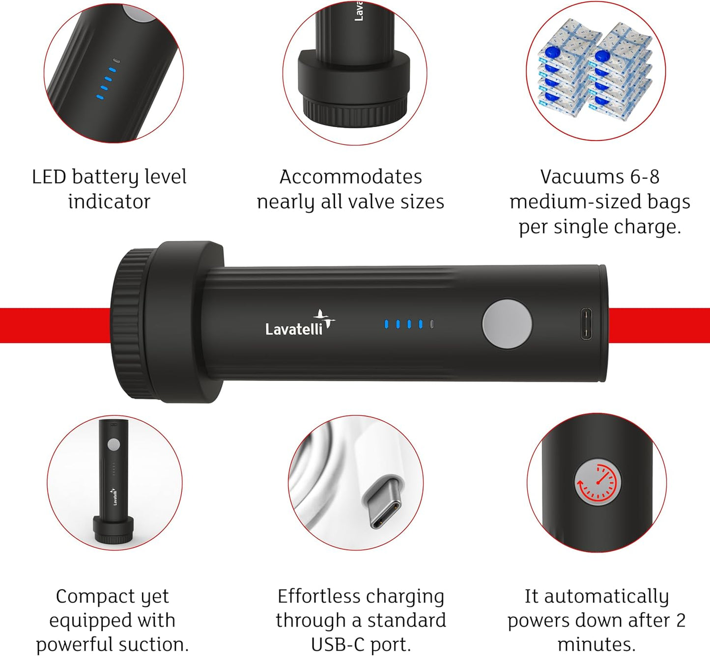 Reise-Vakuumbeutelset mit USB-C-Pumpe, Pumpe + 12 Beutel (6: 40×45 cm + 6: 40x60 cm)