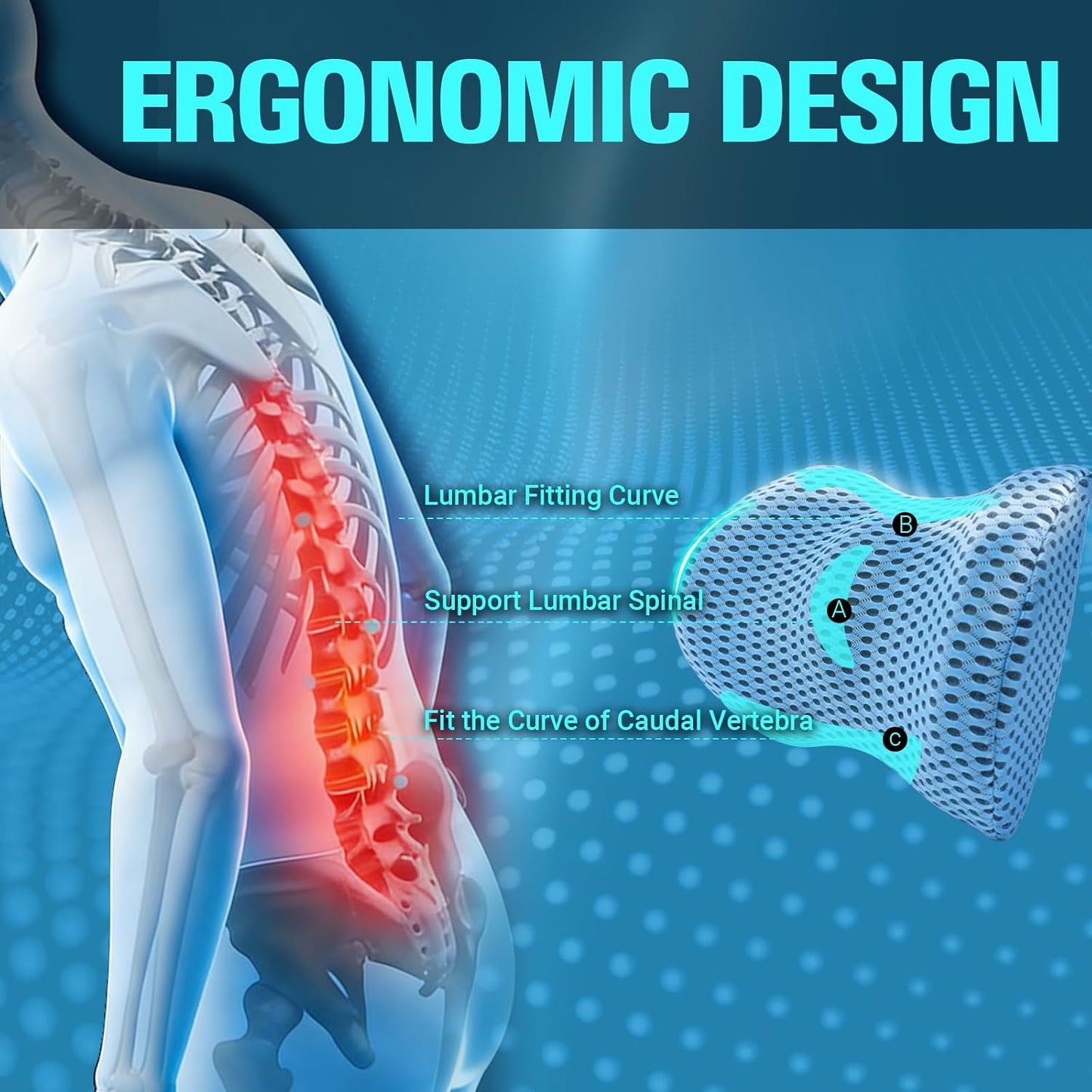 Ergonomisches Lumbalkissen aus Memory-Schaum, Blau