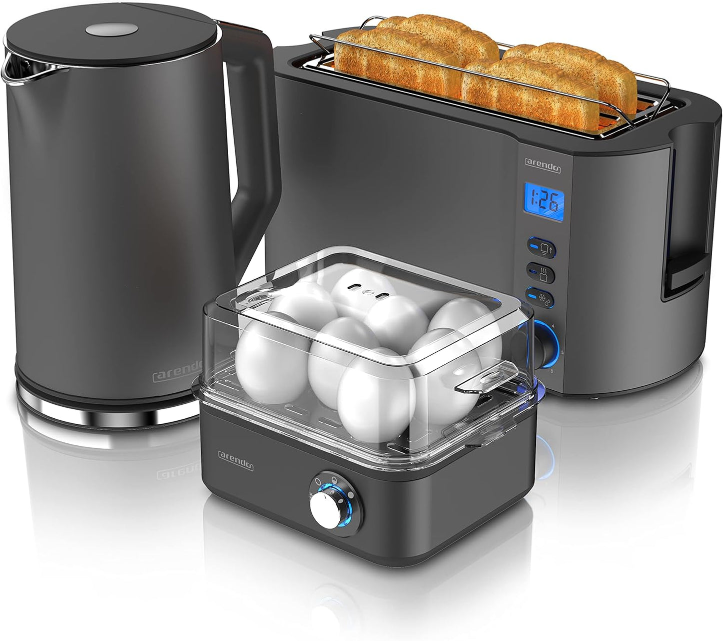 Wasserkocher Set mit Toaster und Eierkocher, A: Cool Grey