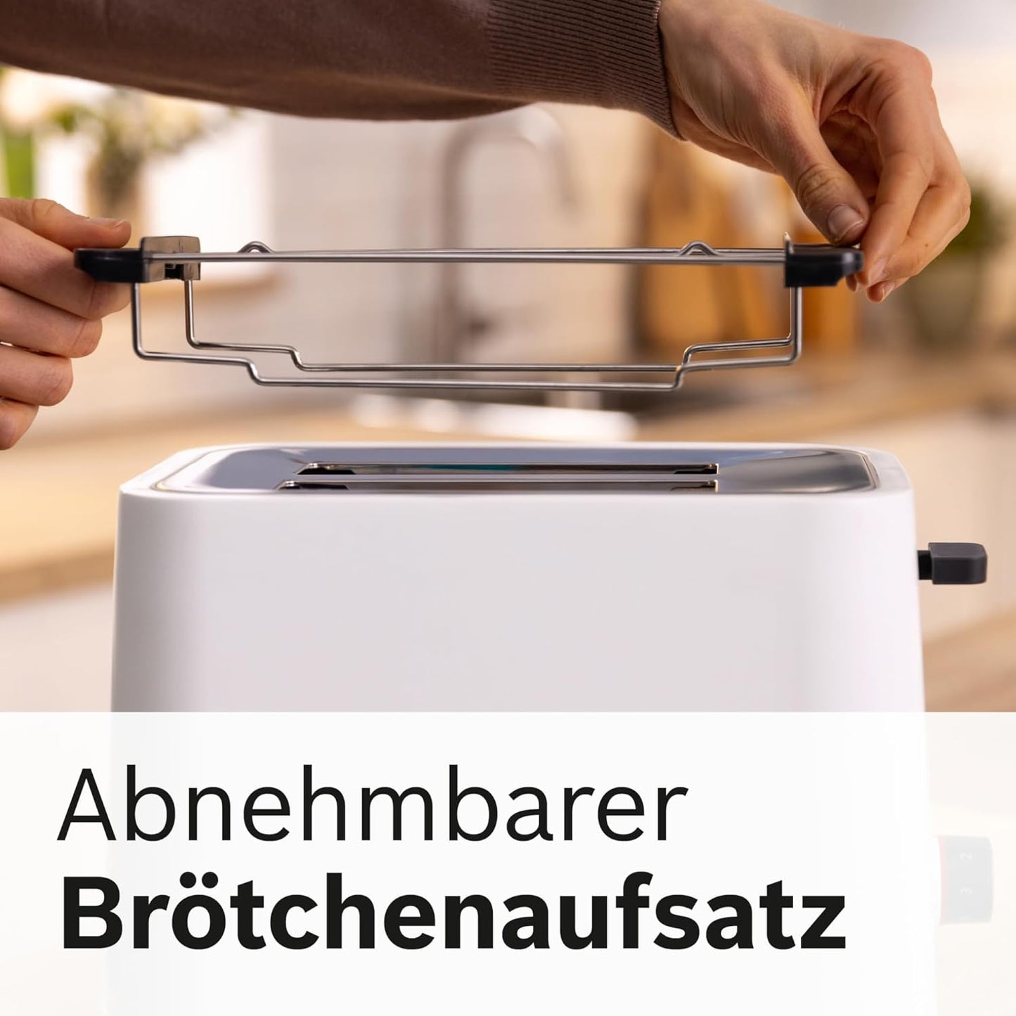 MyMoment Toaster mit Brötchenaufsatz und Auftaufunktion, Weiss