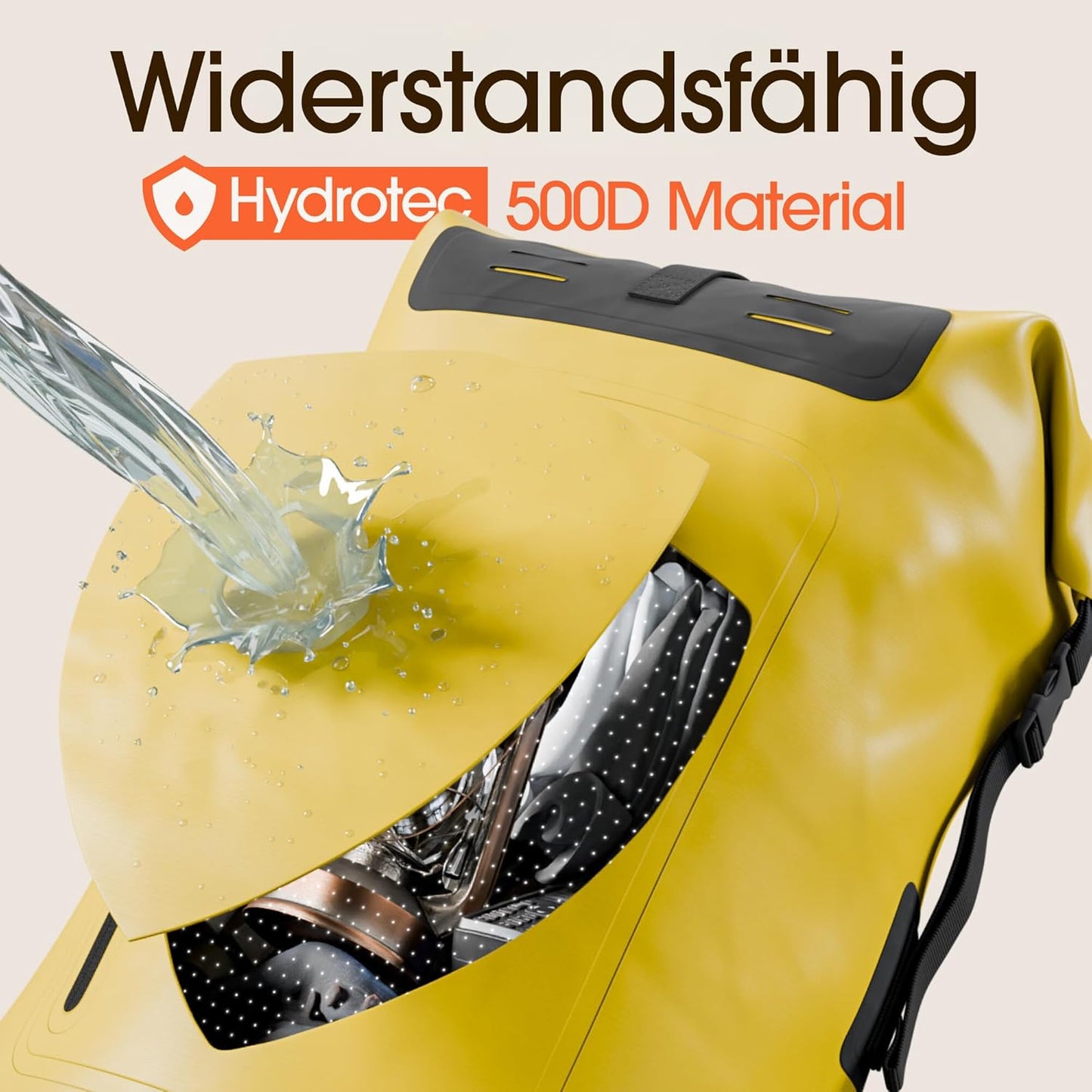 Wasserdichter Rucksack mit Rolltop-Verschluss, 35L Gelb