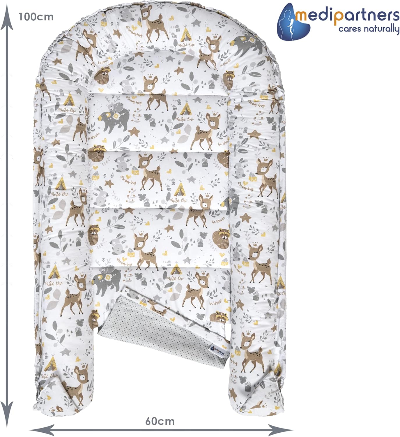 5-teiliges Babynest-Set, Reh mit Grauem Minky