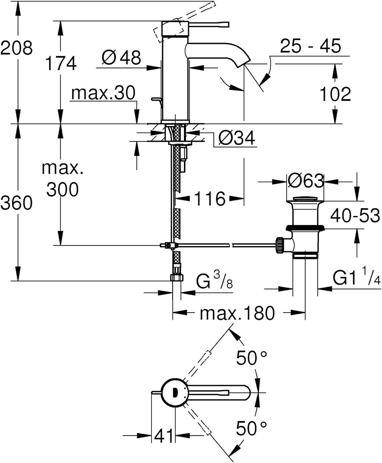 Essence Einhand-Waschtischbatterie, S mit Zugstangen-Ablaufgarnitur Chrom