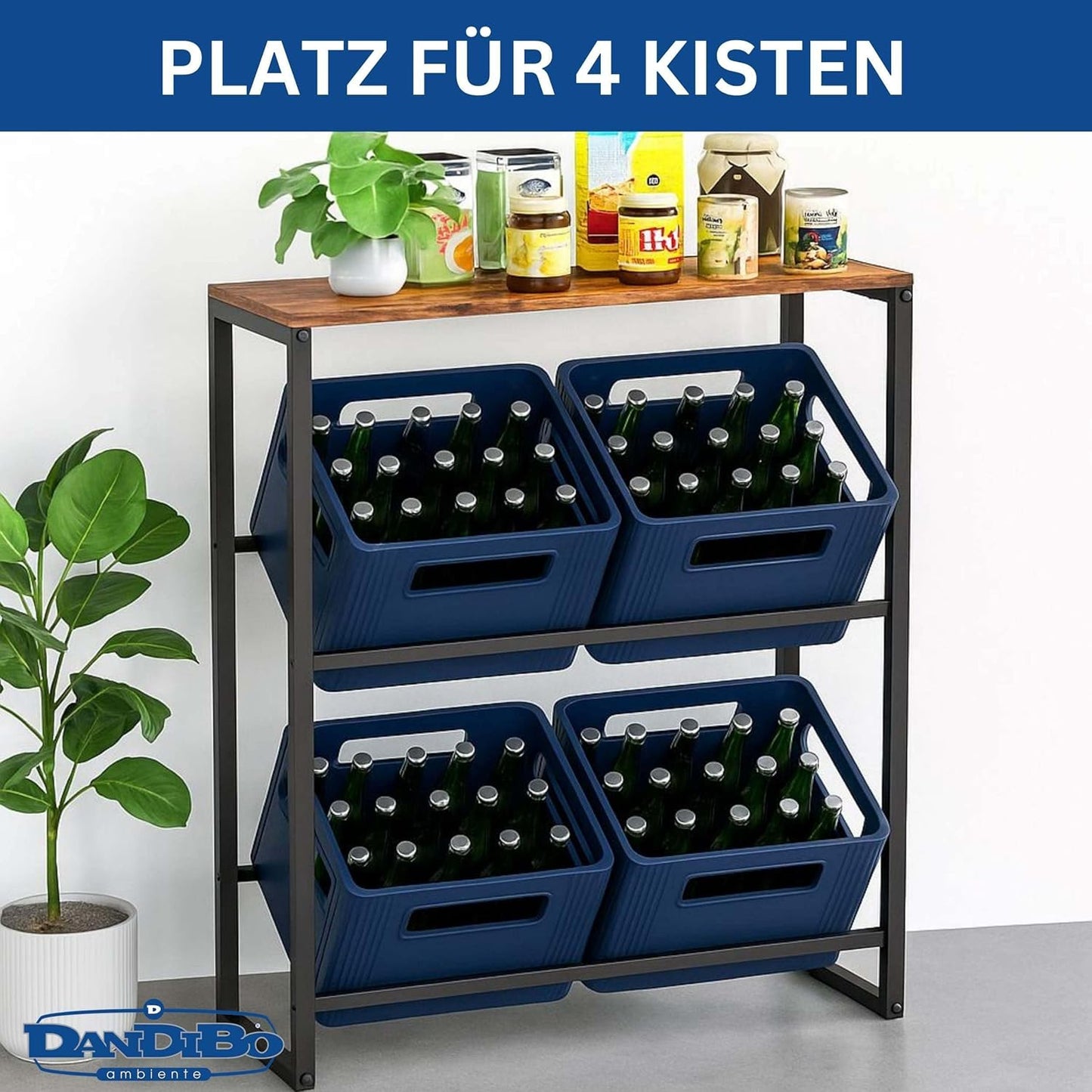 Getränkekistenregal mit Holzablage für 4 Kisten