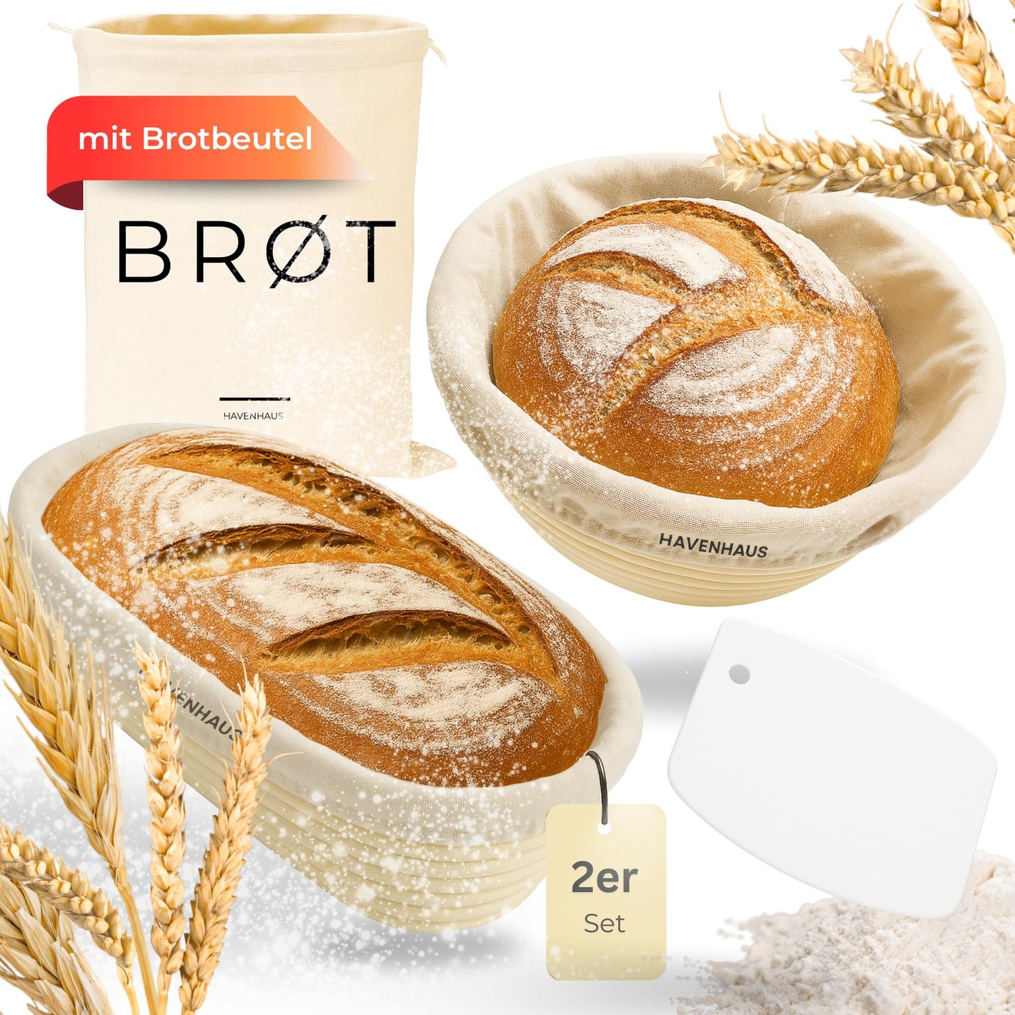 Gärkörbchen Set, Gärkörbchen 2er Set Rund & Oval