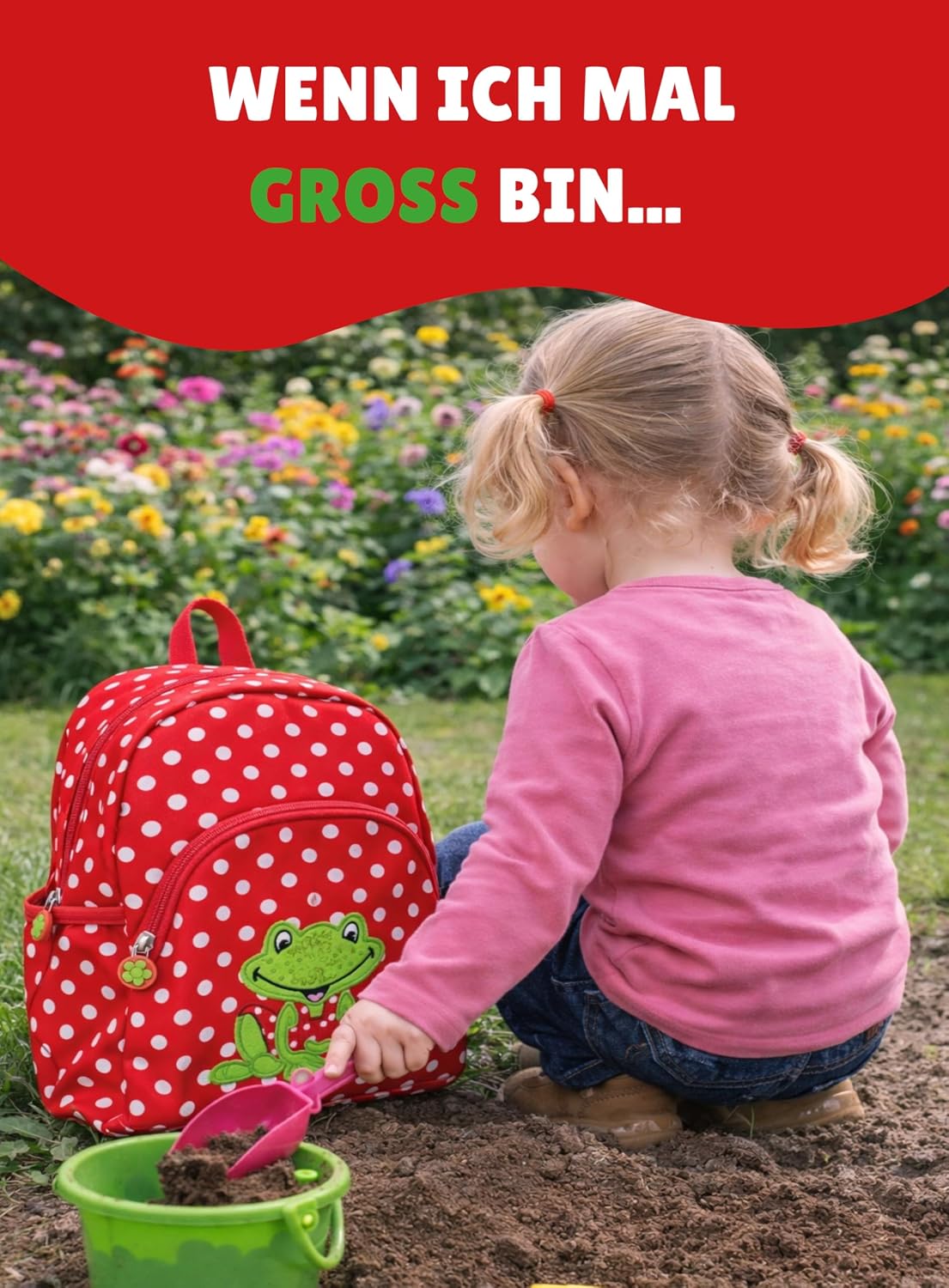 4-teiliges Kindergartenrucksack-Set, Frosch - Rot Rucksack-Set
