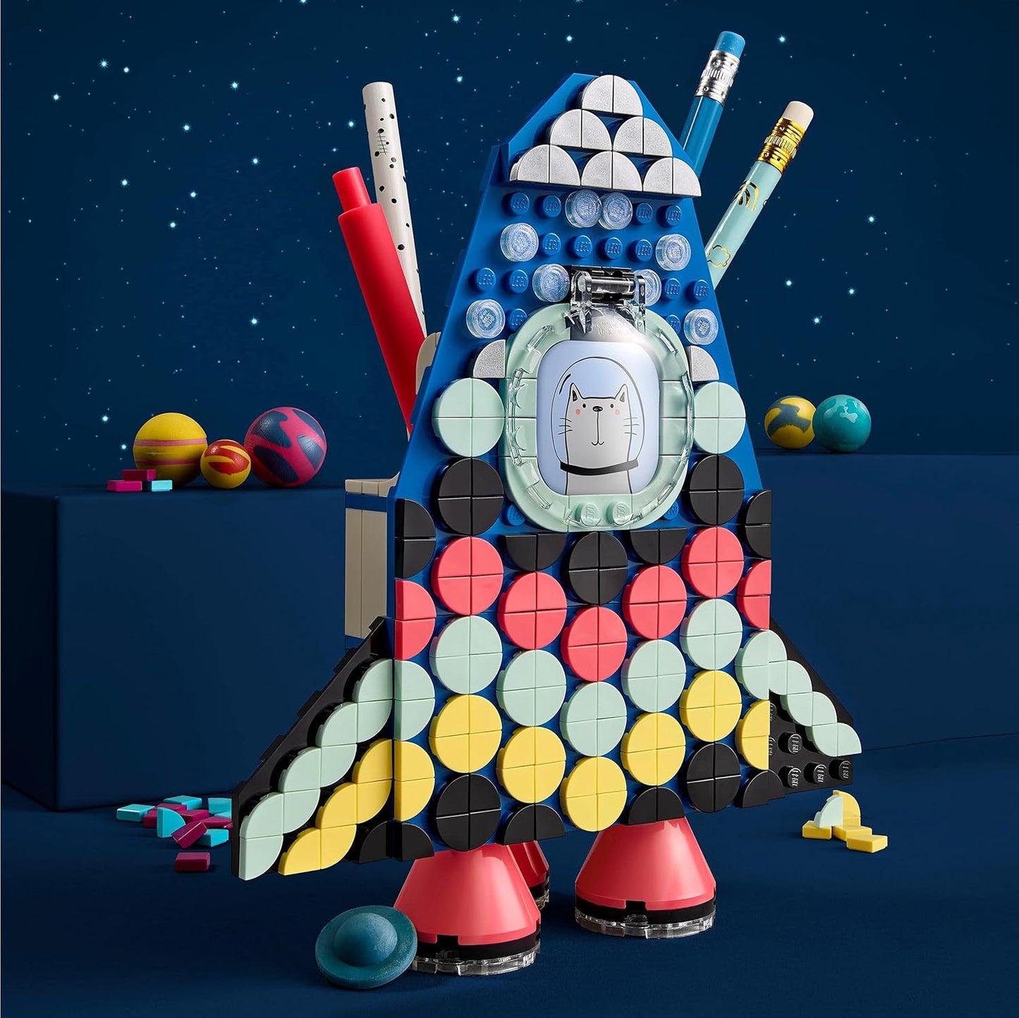 DOTS Raketen Stiftehalter Bastelset für Kinder, Single