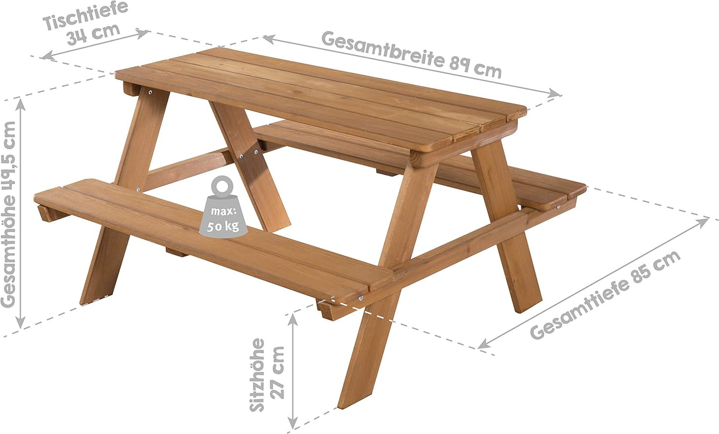 Kinder Outdoor Sitzgruppe aus Massivholz (4 Plätze), Teak Bank einzeln