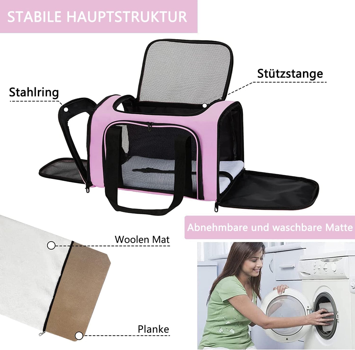 Transporttasche für Katzen, 50 x 34 x 34cm| Rosa