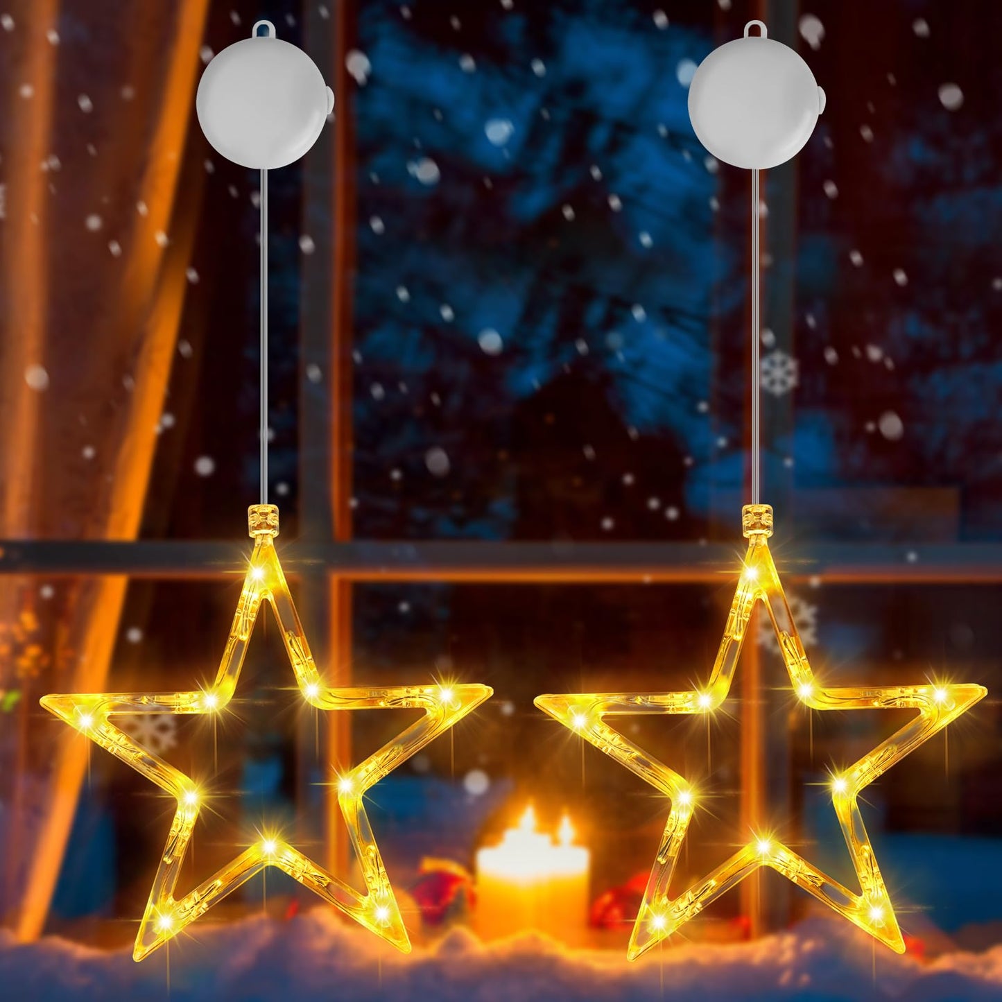2 Stück LED Sterne Weihnachtsbeleuchtung mit Timer, Warmweiss - Sterne 2 Stück