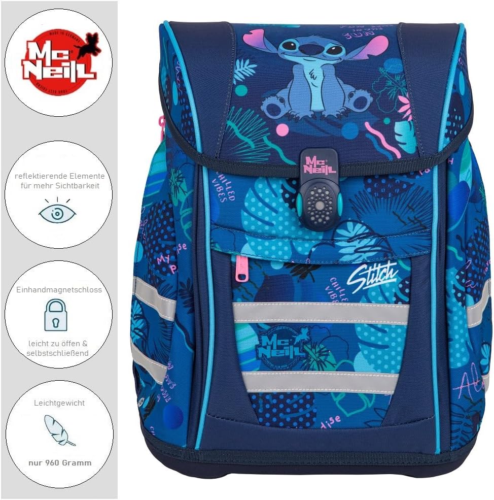 Schulranzen-Set für Erstklässler, Disney Stitch 6-teilig mit Federmappe