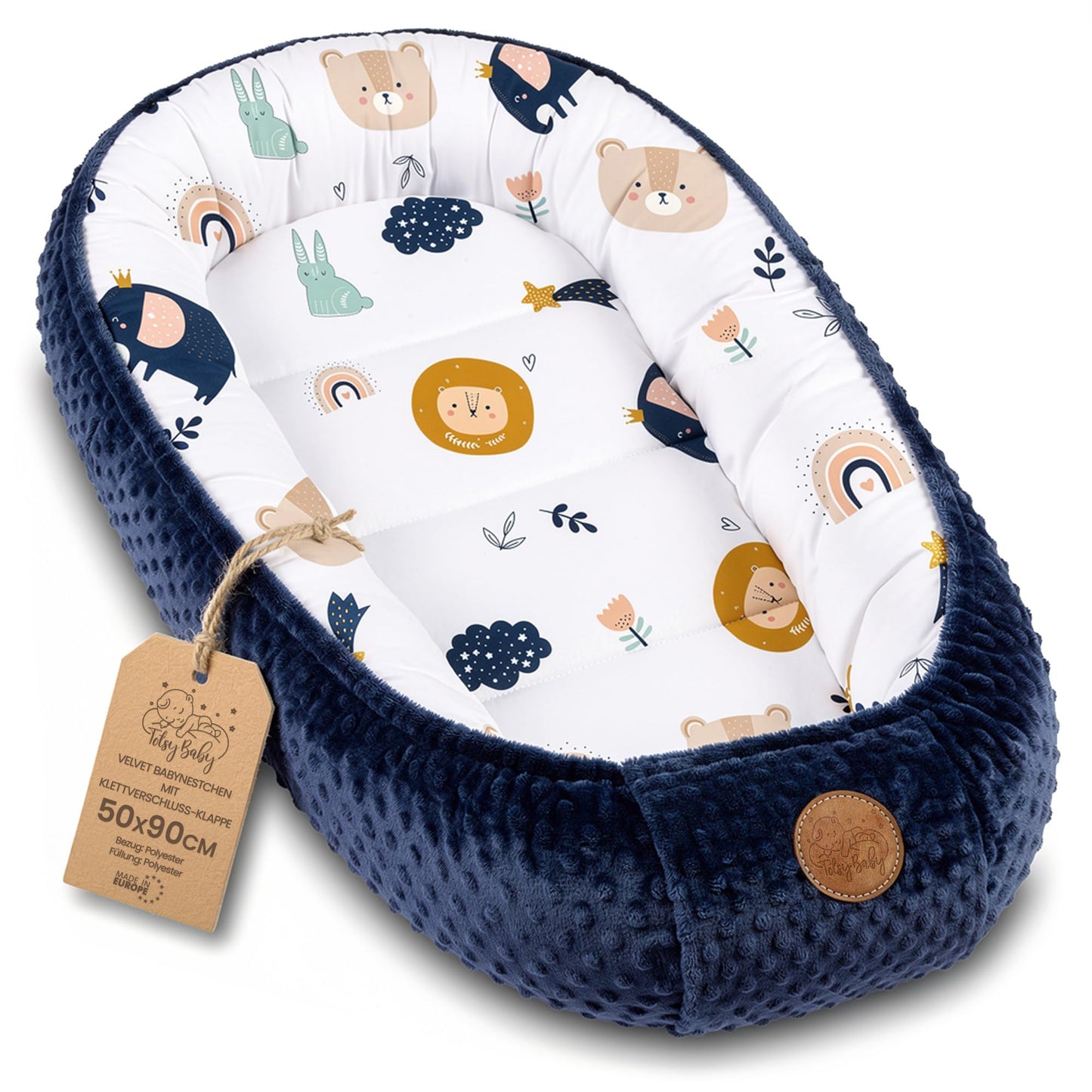 Babynestchen mit waschbarem Bezug, Regenbogen Dunkelblau 90x50 cm (1er Pack)