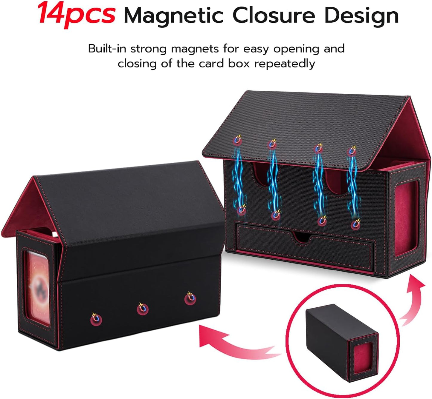 Kartendeckbox mit Schaufenster und Würfelfach, Black An Red