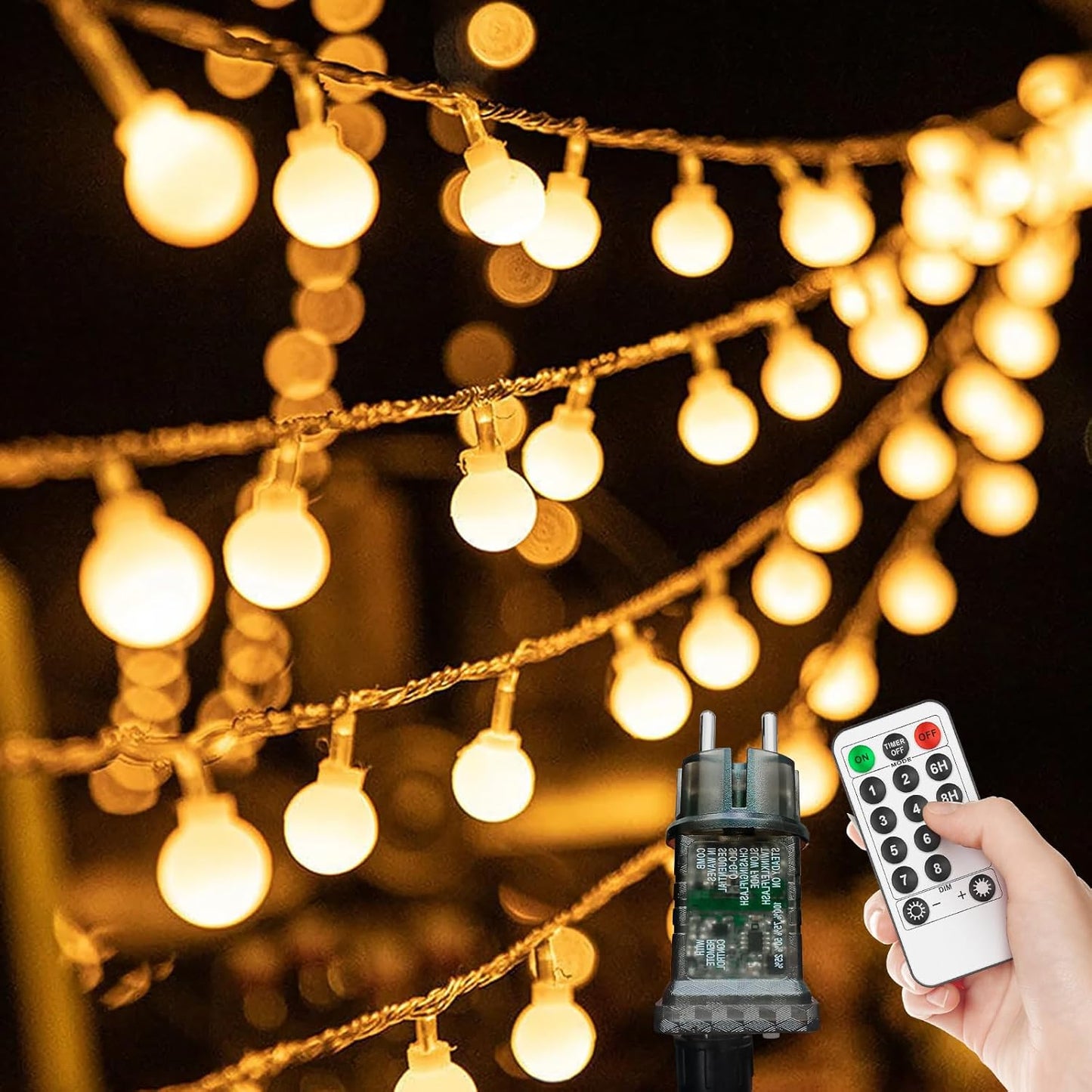 Kugel-Lichterkette mit Fernbedienung, 27M+200LEDs