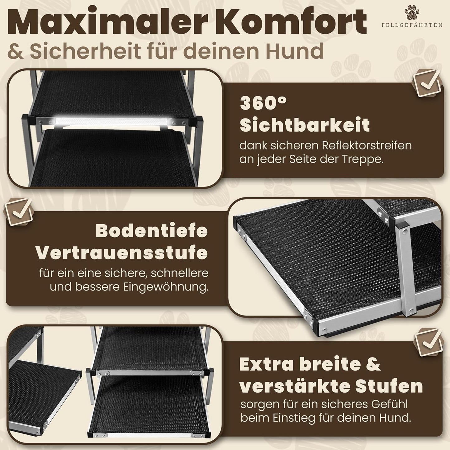 Klappbare Hundetreppe & Hunderampe mit Reflektoren, 5 Stufen