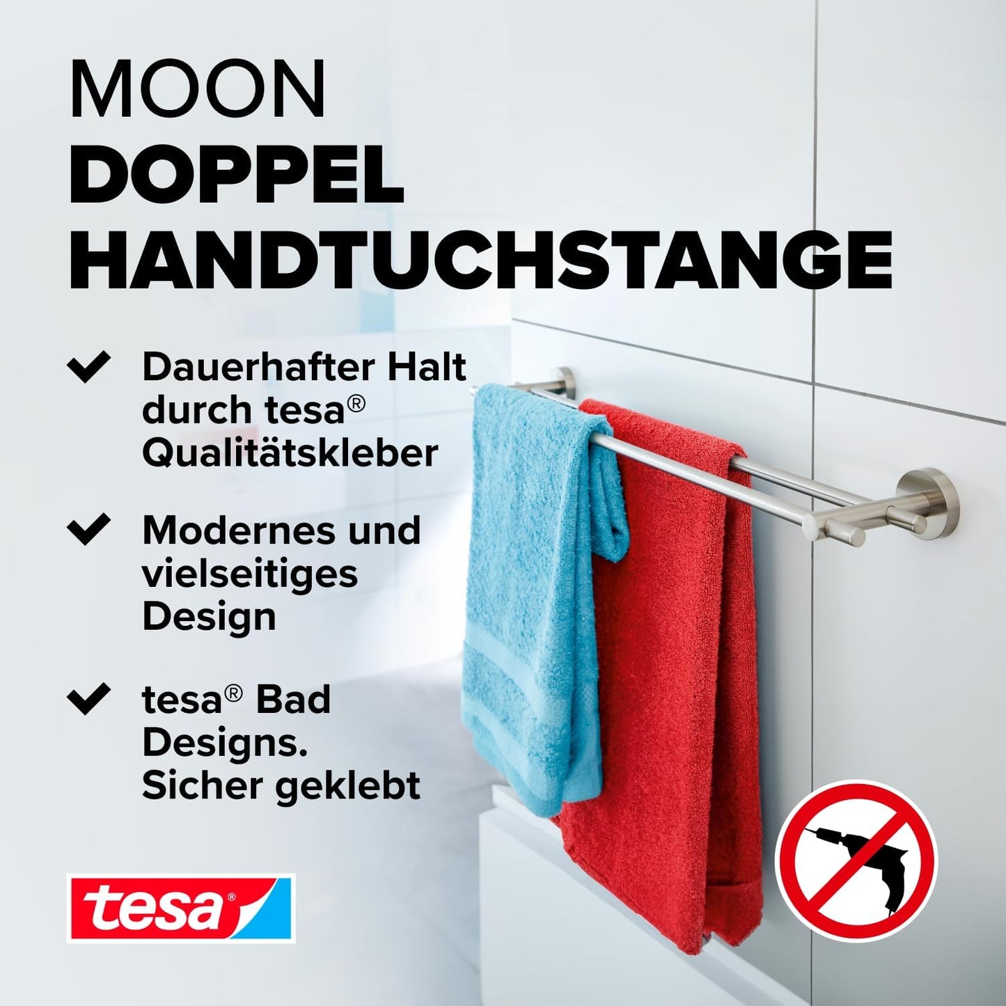 Moon Handtuchstange zur Wandmontage ohne Bohren, Handtuchstange