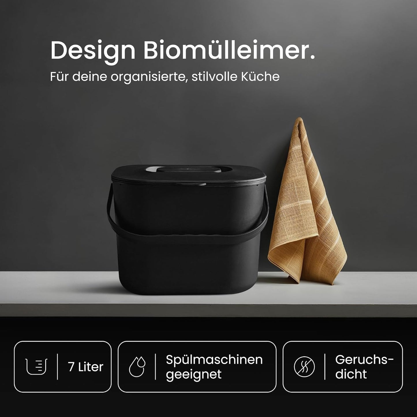 Bioabfalleimer mit Sieb, Schwarz