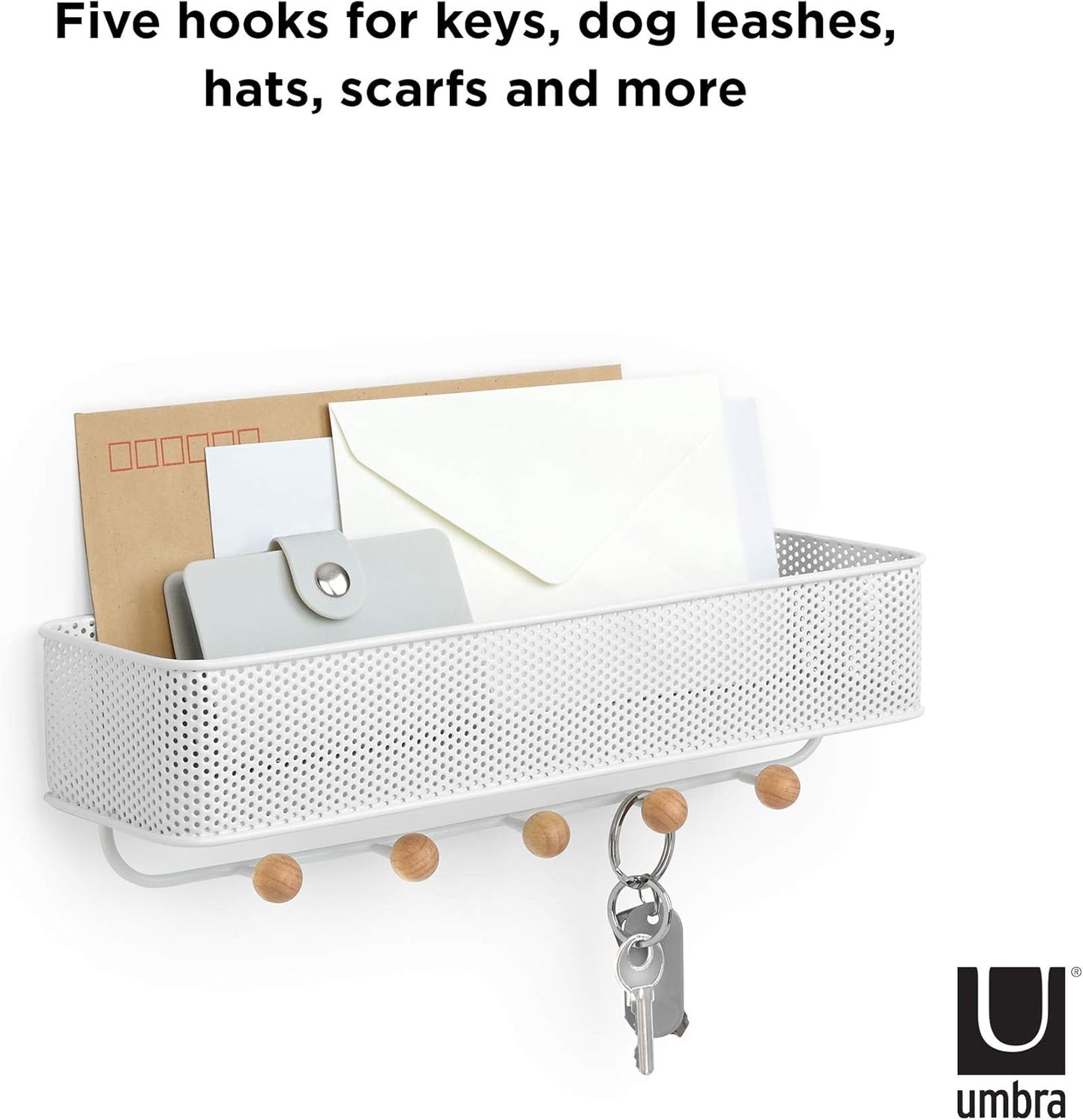 Schlüsselbrett mit Briefablage & Haken-Set, Weiss/Natur Wandorganizer