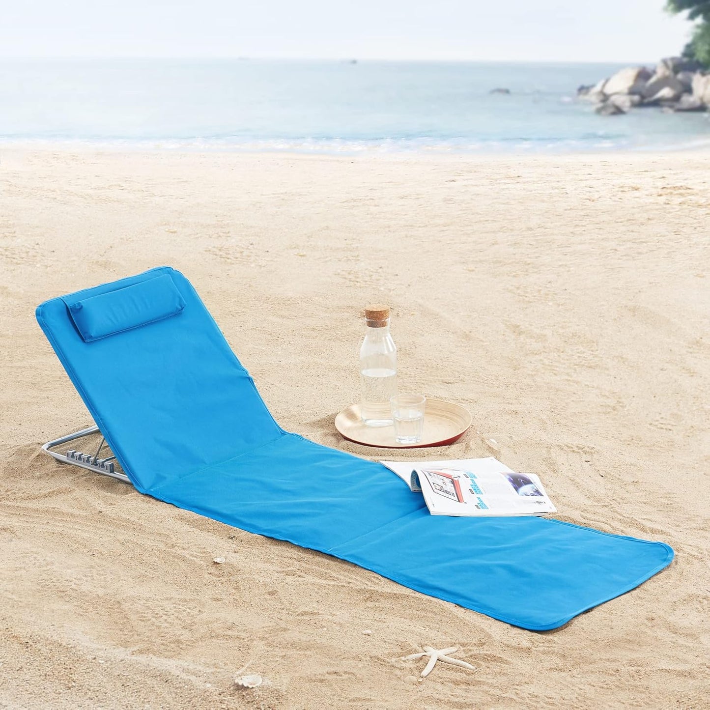 Strandmatte 2er-Set mit verstellbarer Rückenlehne, Blau