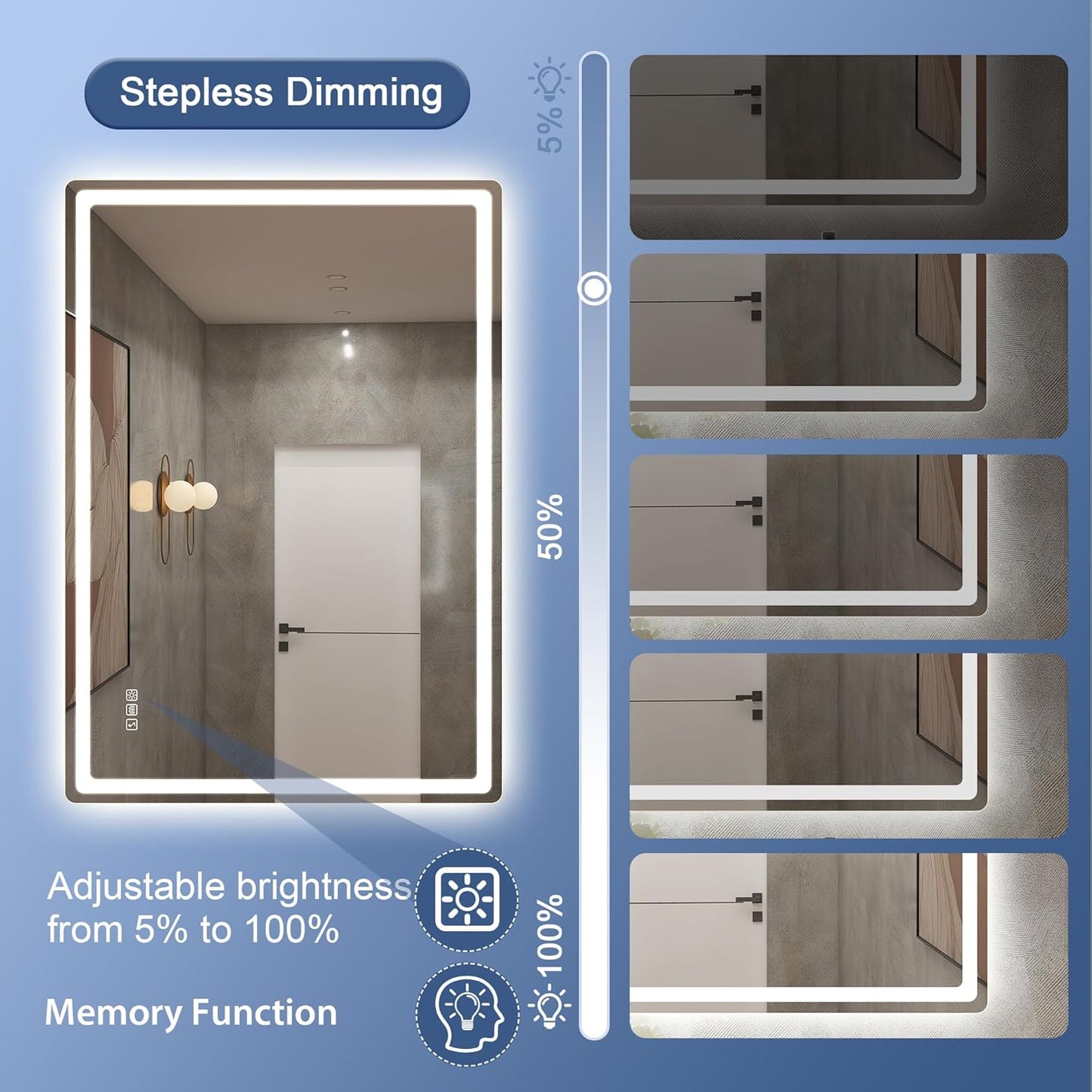 Badezimmerspiegel mit Beleuchtung und Bluetooth, 70 x 100 cm M3015 Madrid Silber (Bluetooth)