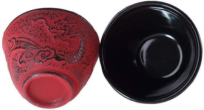 Chinesisches Drachen-Teeservice aus Gusseisen, Roter Drache