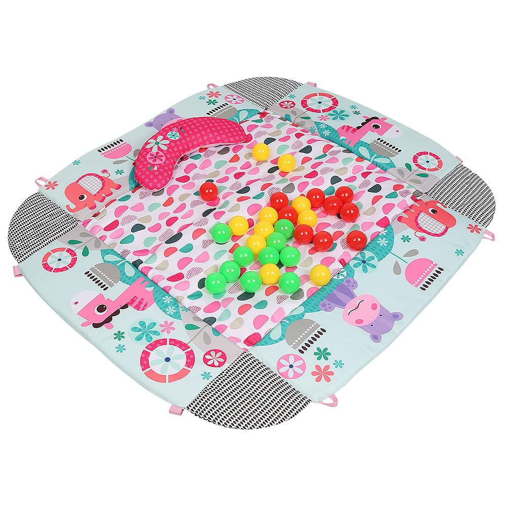 5-in-1 Baby Spieldecke mit Laufstall und Bällebad, 5 in 1-rosa