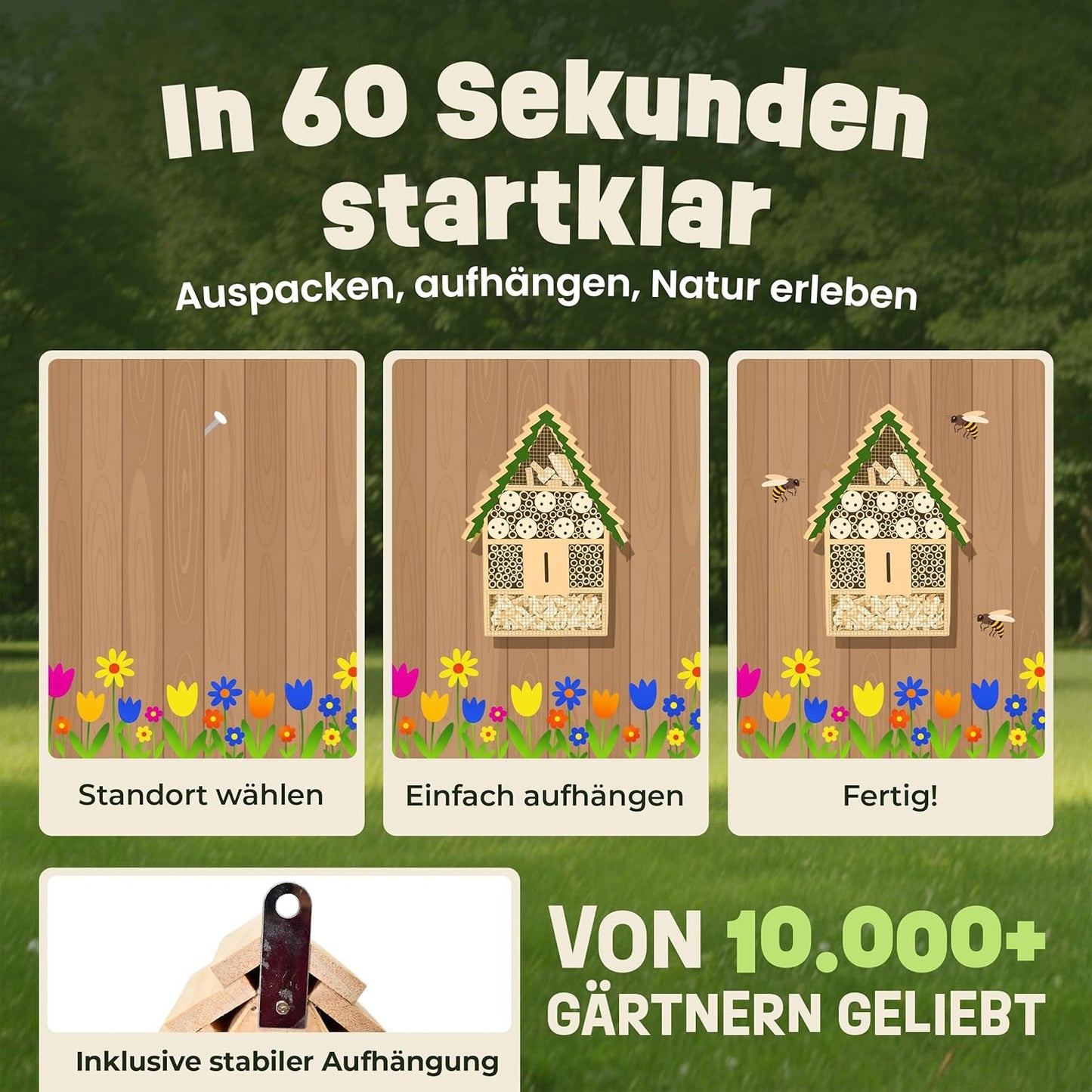 Insektenhotel XXL mit Bambus Nisthilfe (40,5 cm), XXL Insektenhotel – Stufendach (40,5 cm)