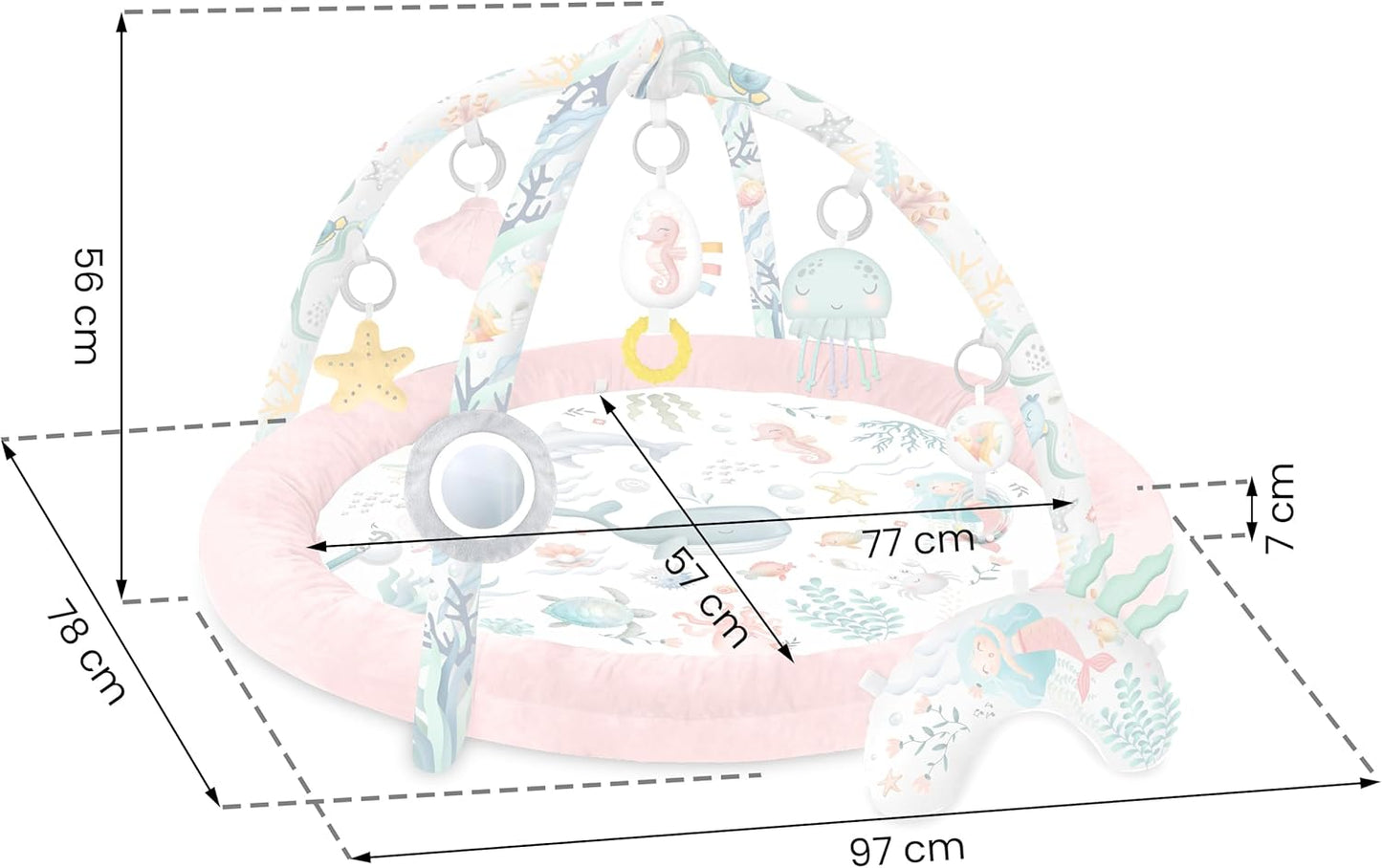 Baby Spieldecke mit Spielbogen und 7 Spielzeugen, Rosa - 56 Cm