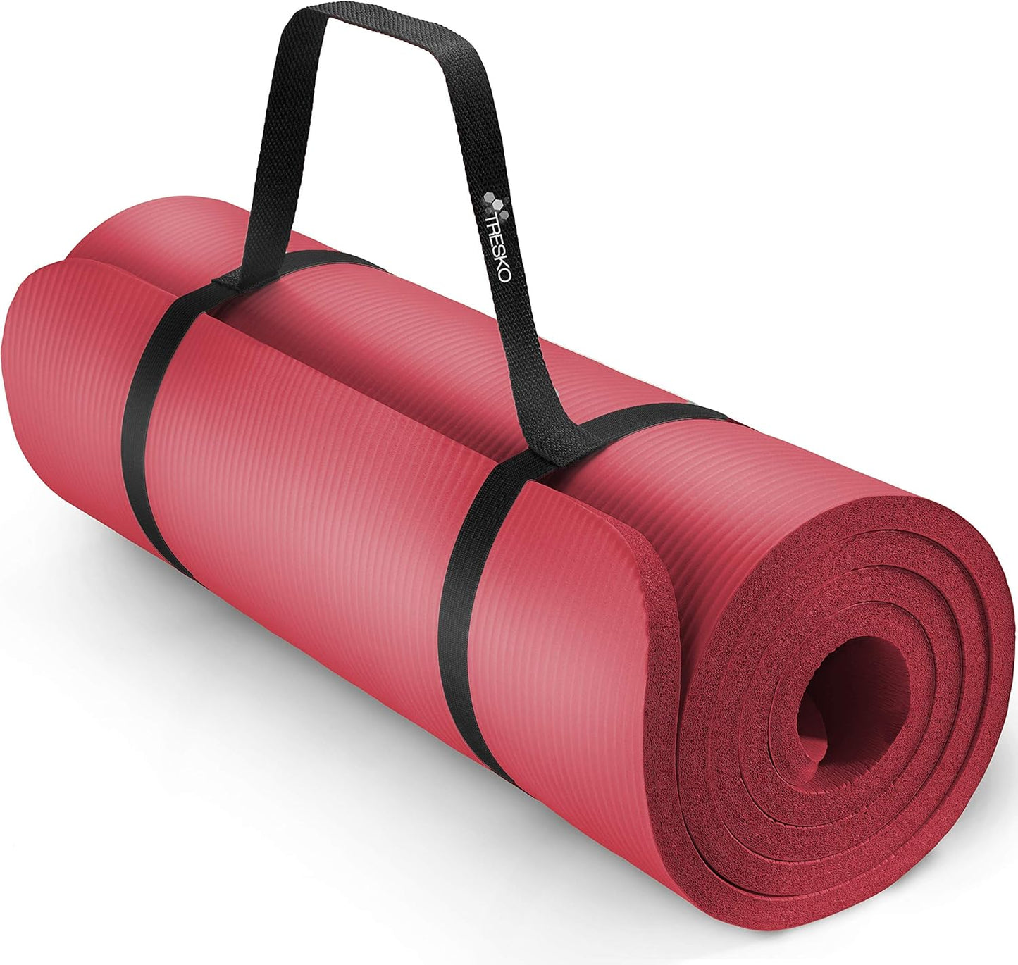 Rutschfeste Yogamatte mit Tragegurt, Rot 185 x 60 x 1,0cm