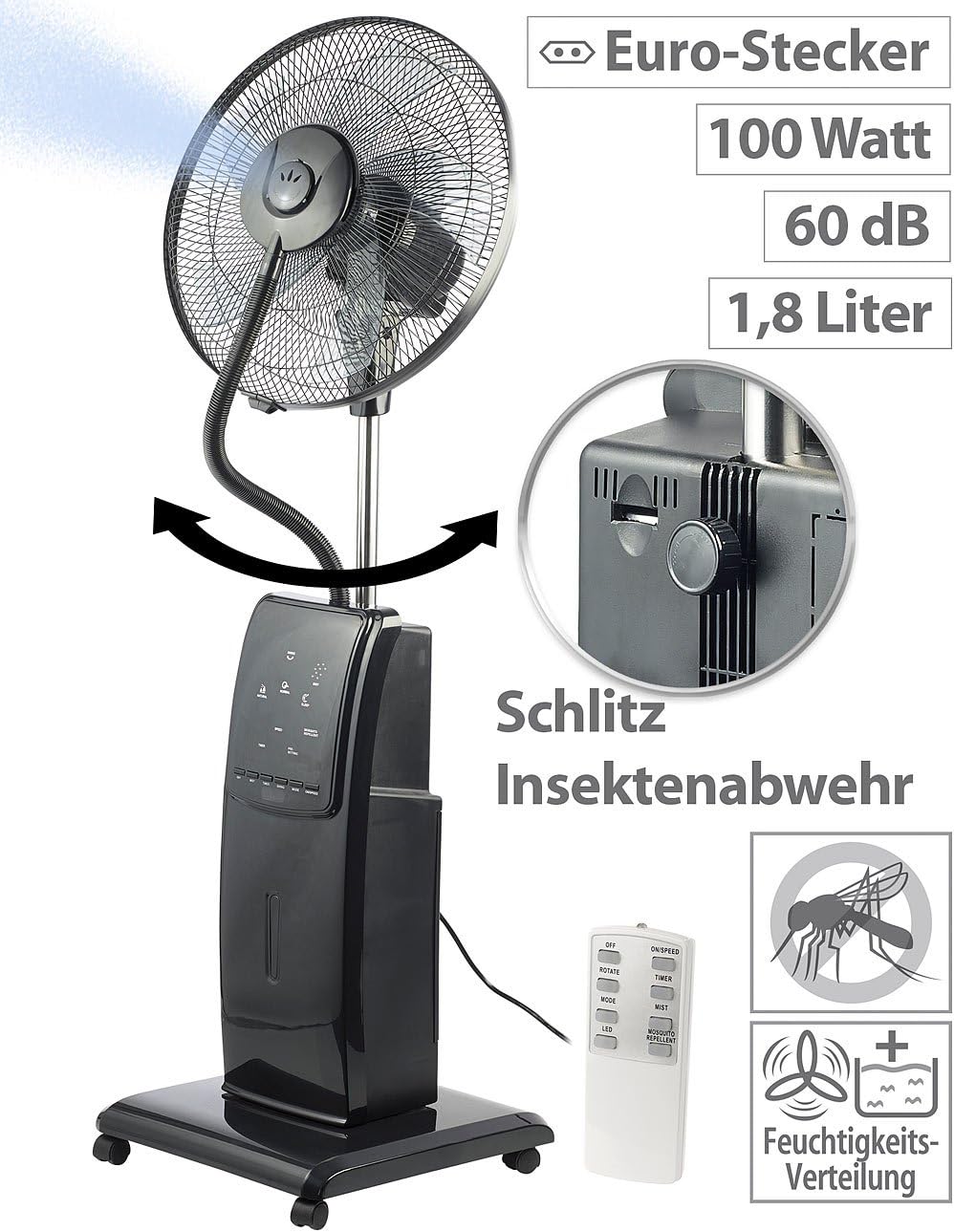 Sprühnebel-Standventilator mit Anti-Insekten-Funktion
